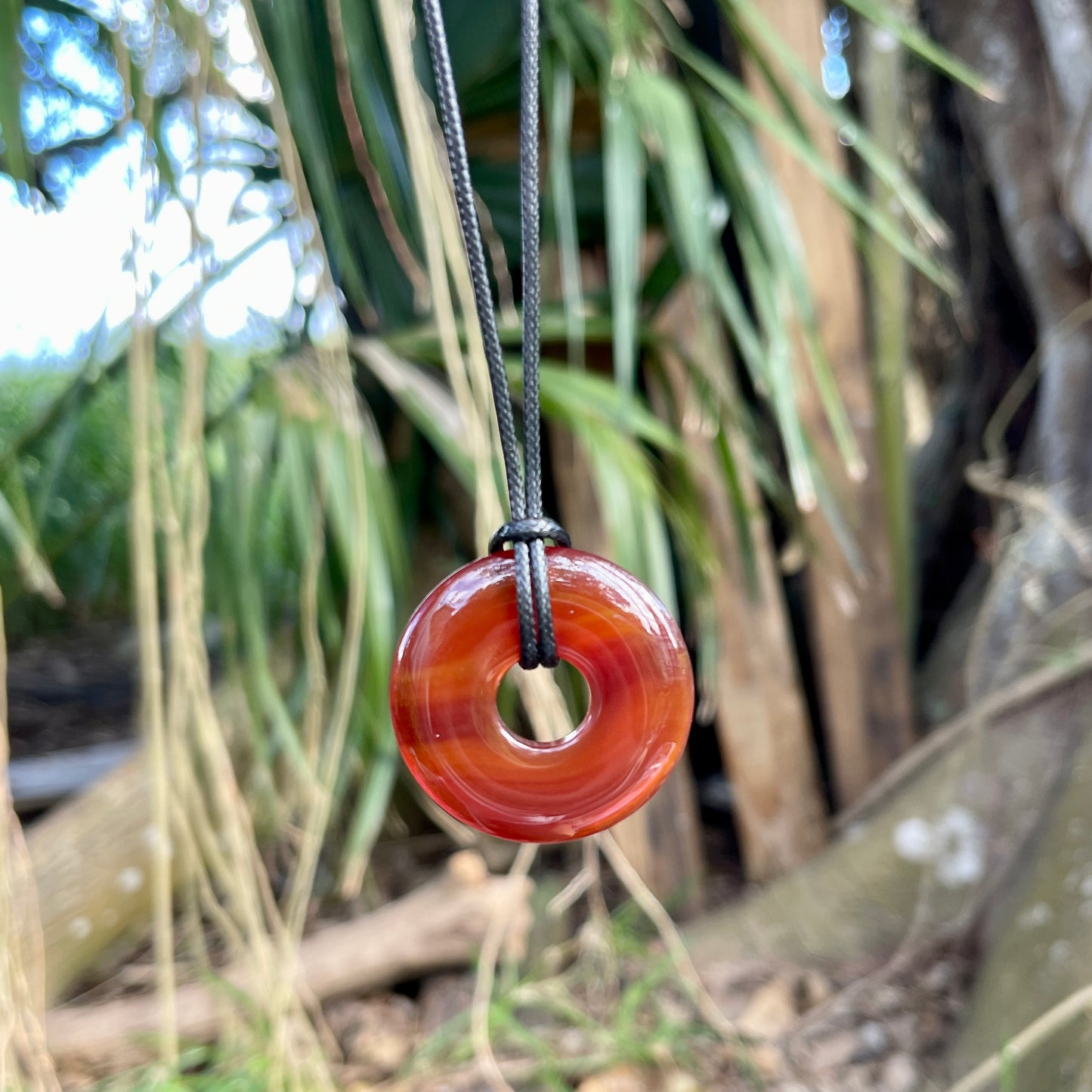 "Egyptian Sunset" Deep Carnelian Donut Cotton Necklace