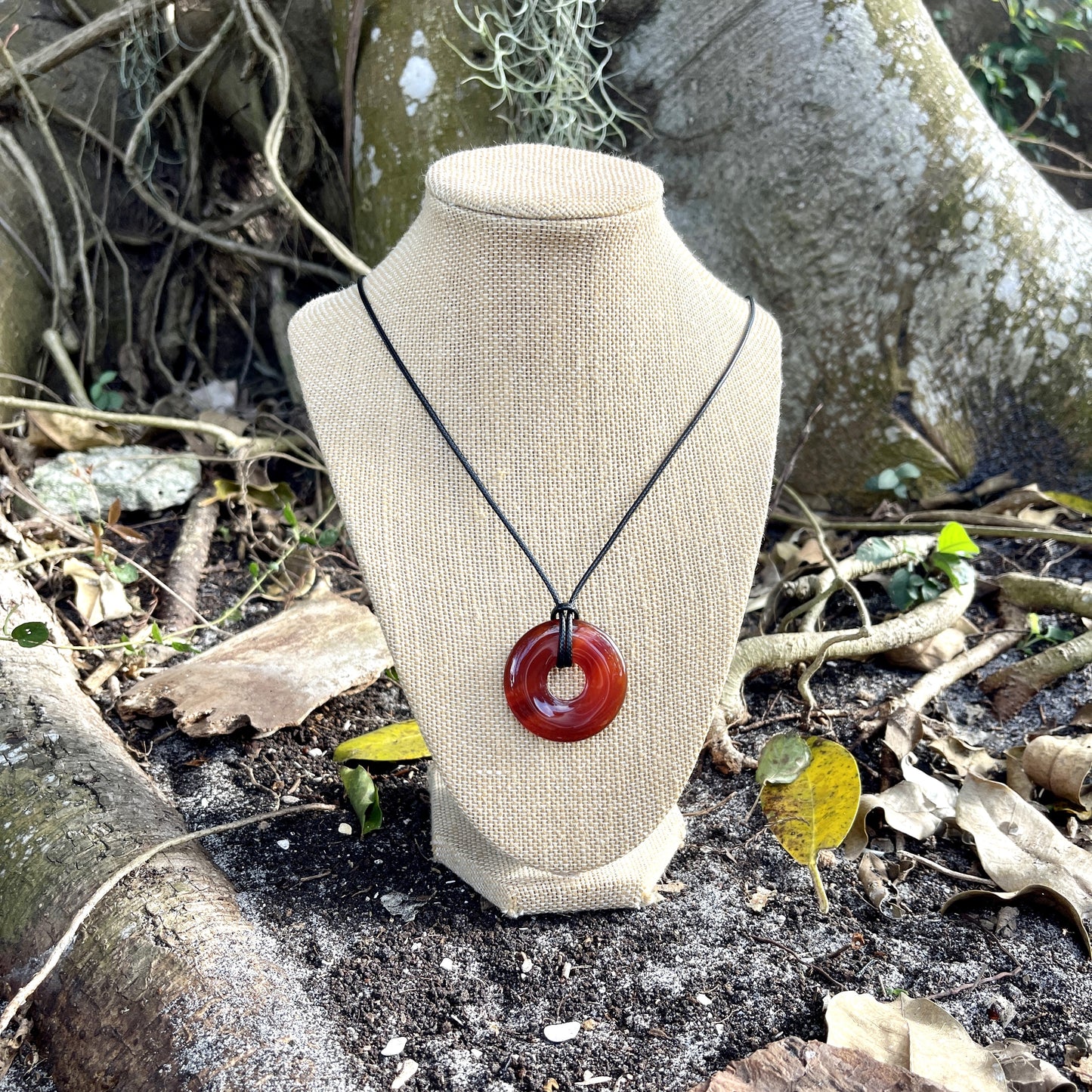 "Egyptian Sunset" Deep Carnelian Donut Cotton Necklace