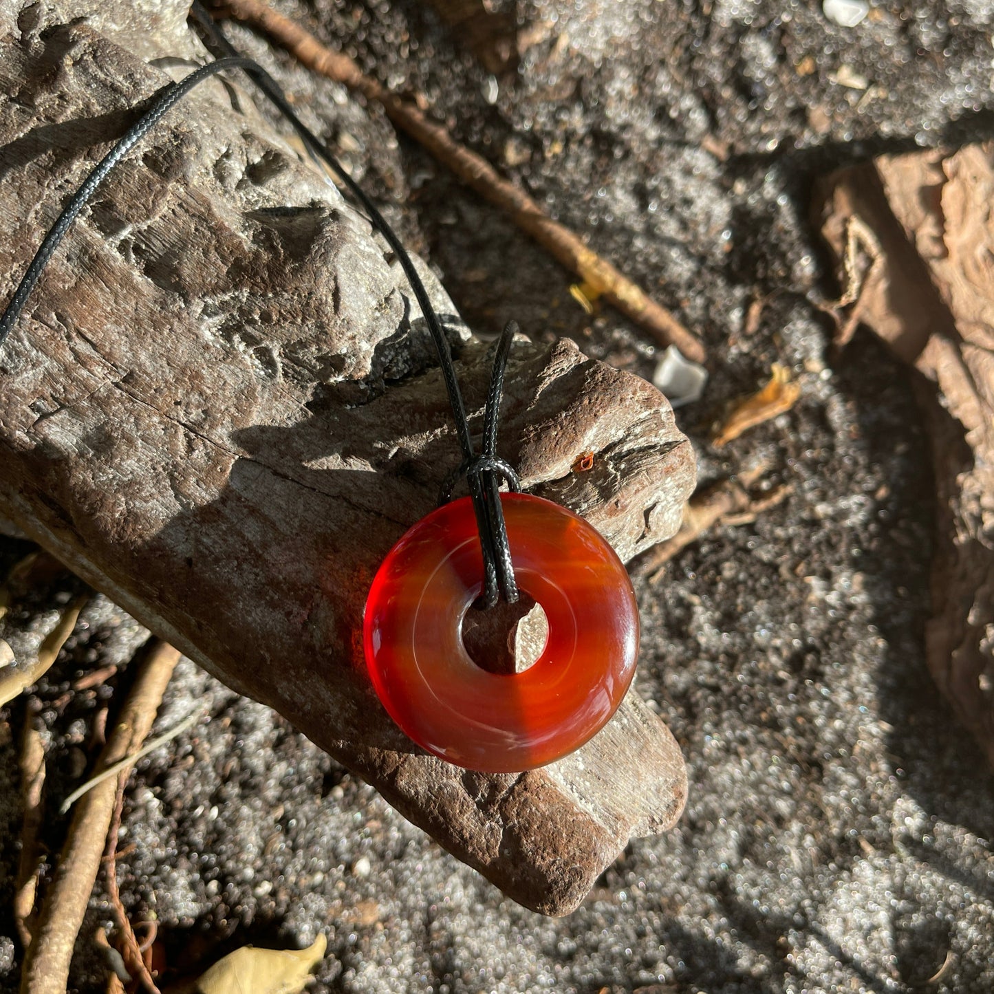 "Egyptian Sunset" Deep Carnelian Donut Cotton Necklace