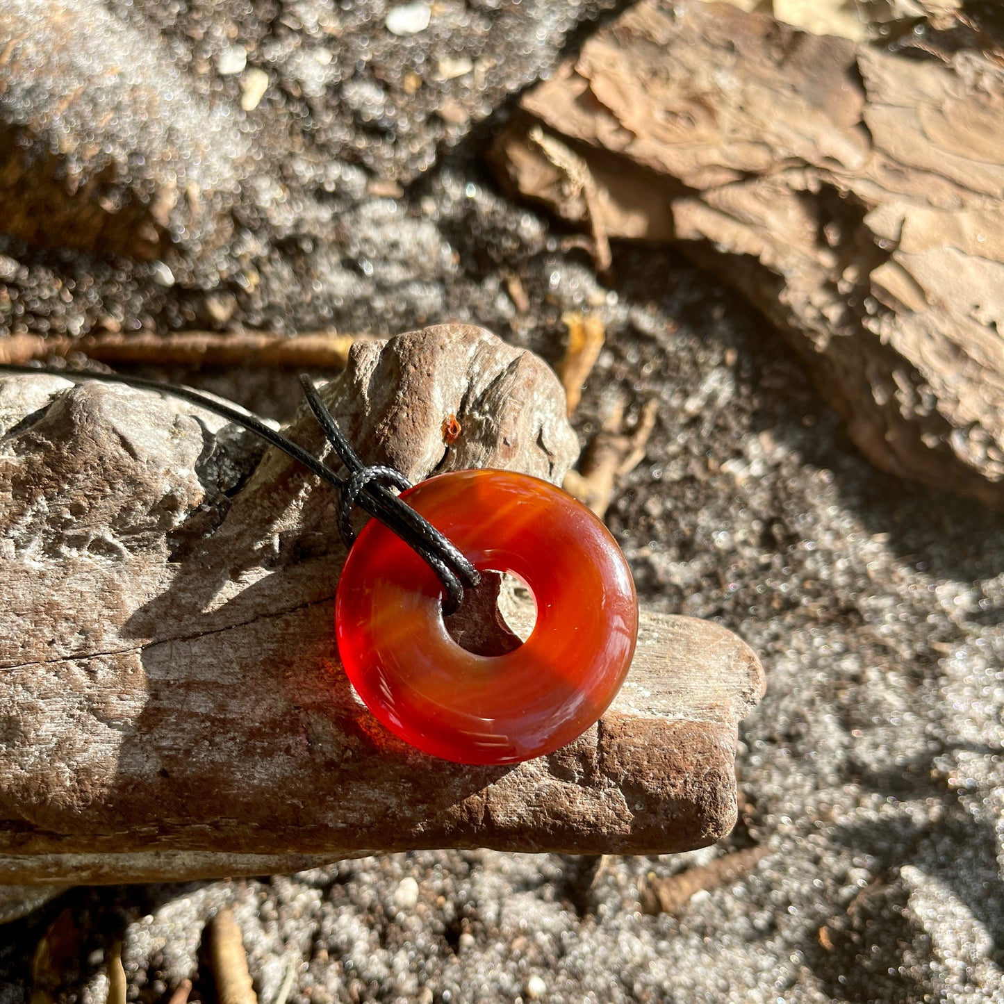 "Egyptian Sunset" Deep Carnelian Donut Cotton Necklace