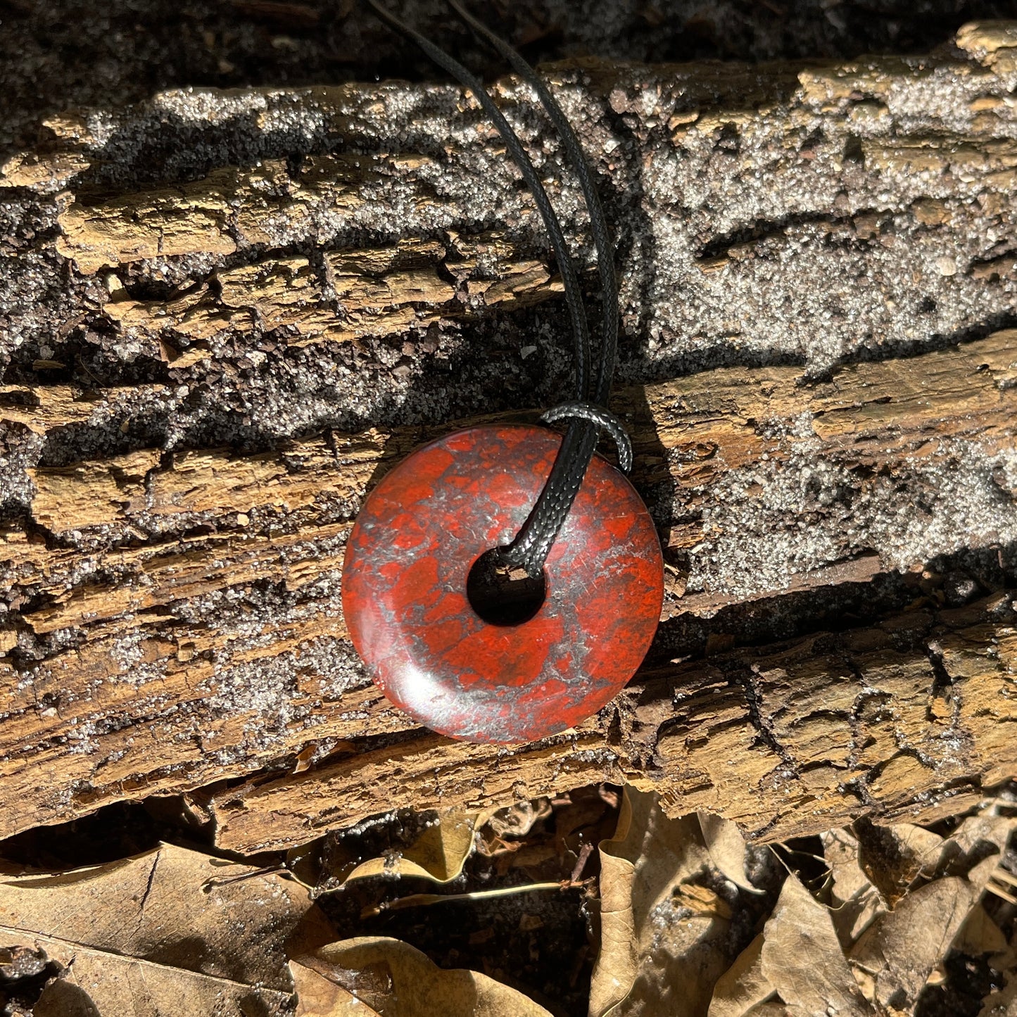 "Deathstroke" Red Poppy Jasper Donut Round Pendant Necklace