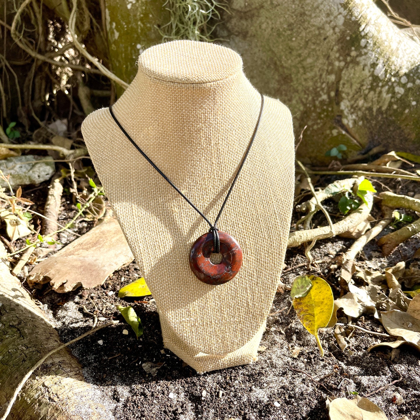 "Deathstroke" Red Poppy Jasper Donut Round Pendant Necklace