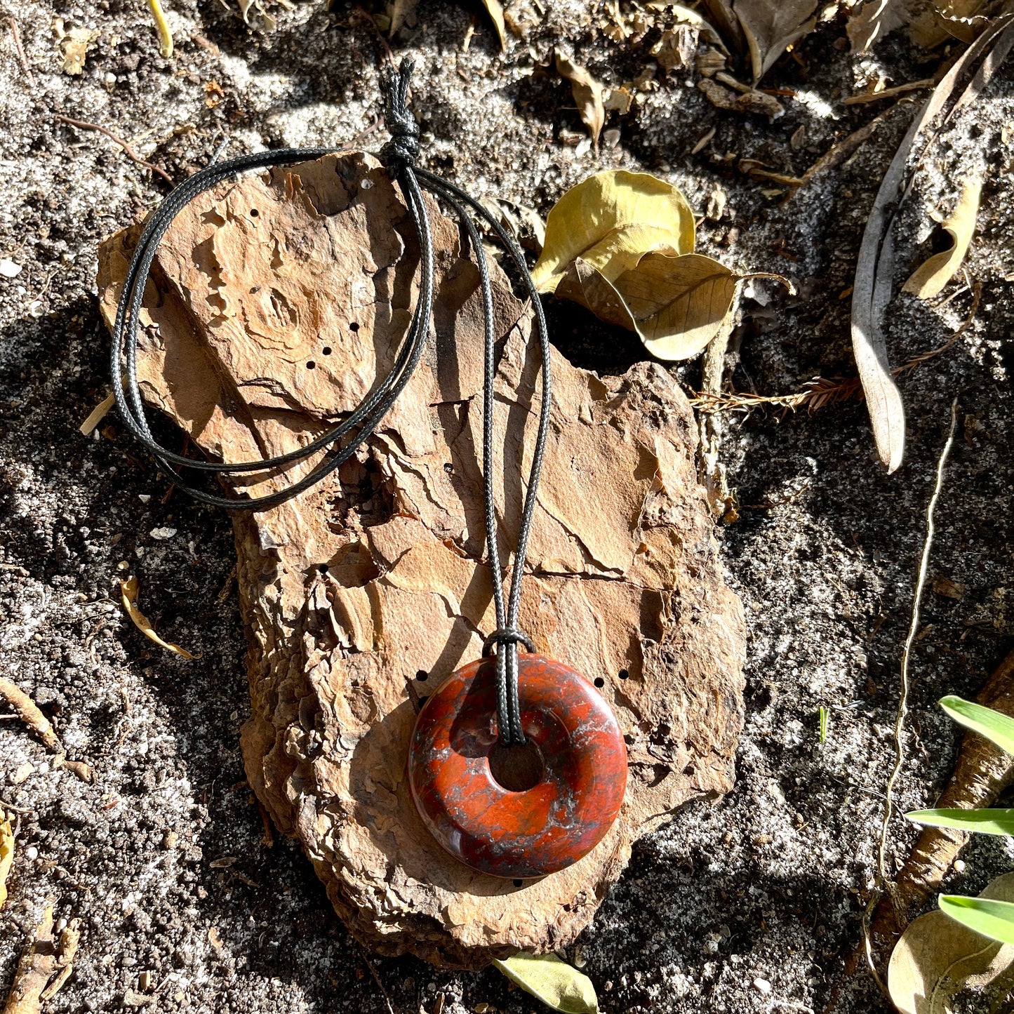 "Deathstroke" Red Poppy Jasper Donut Round Pendant Necklace