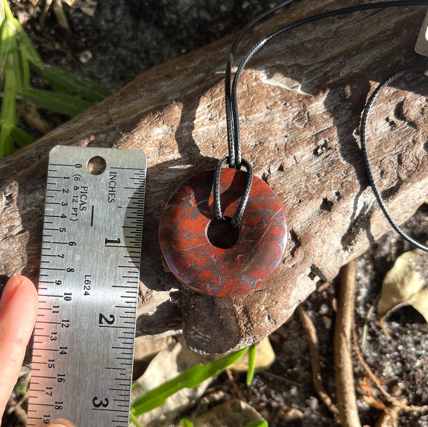 "Deathstroke" Red Poppy Jasper Donut Round Pendant Necklace