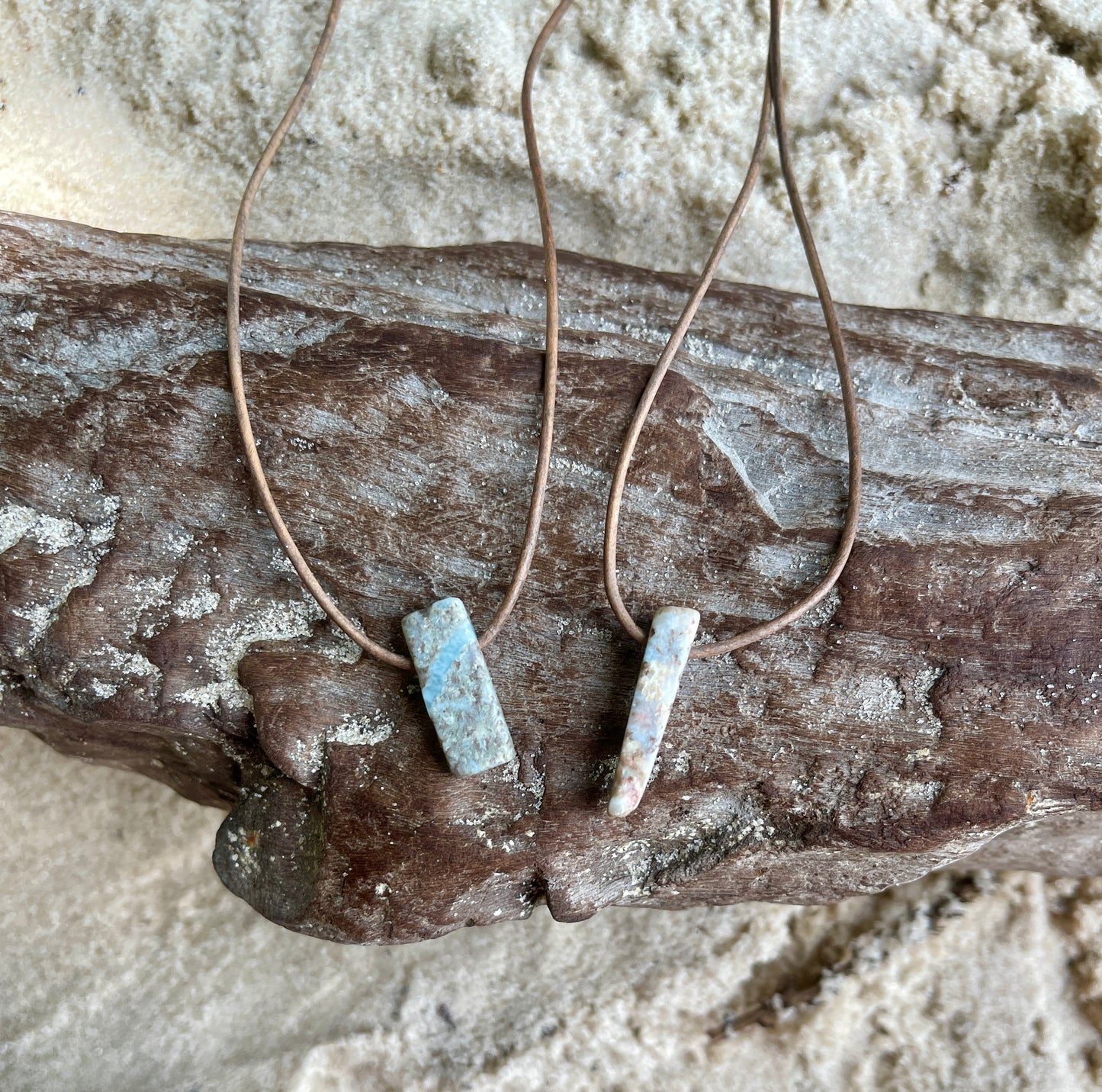 "Rome" Rough Raw Dominican Blue Larimar On Leather