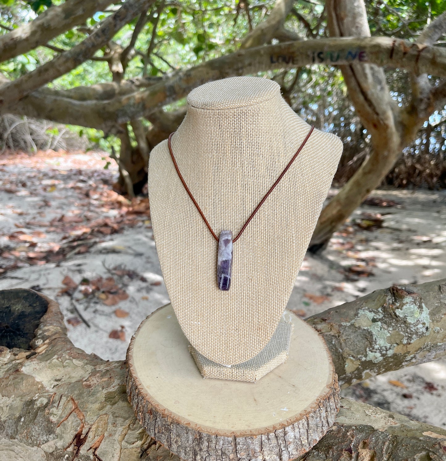 "Panchromatic" Purple Chevron Amethyst Leather Necklace