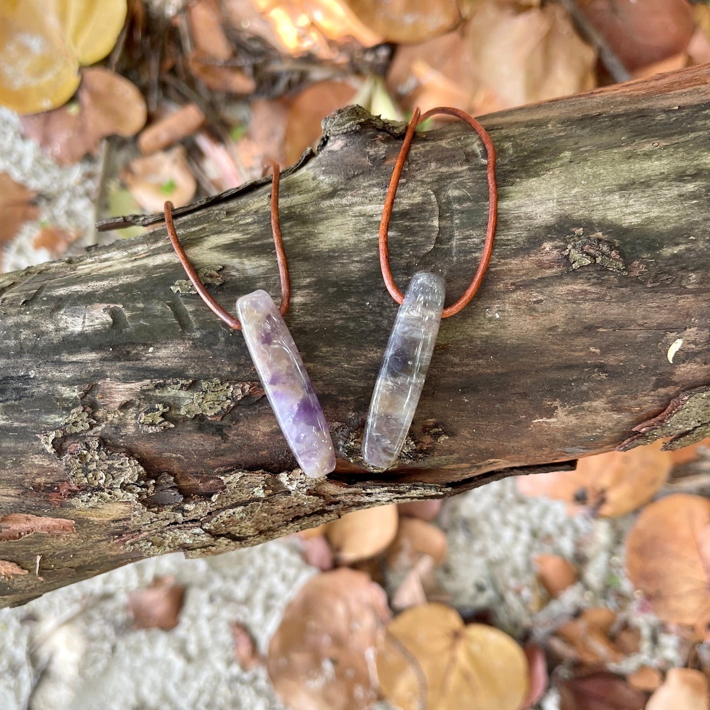 "Panchromatic" Purple Chevron Amethyst Leather Necklace