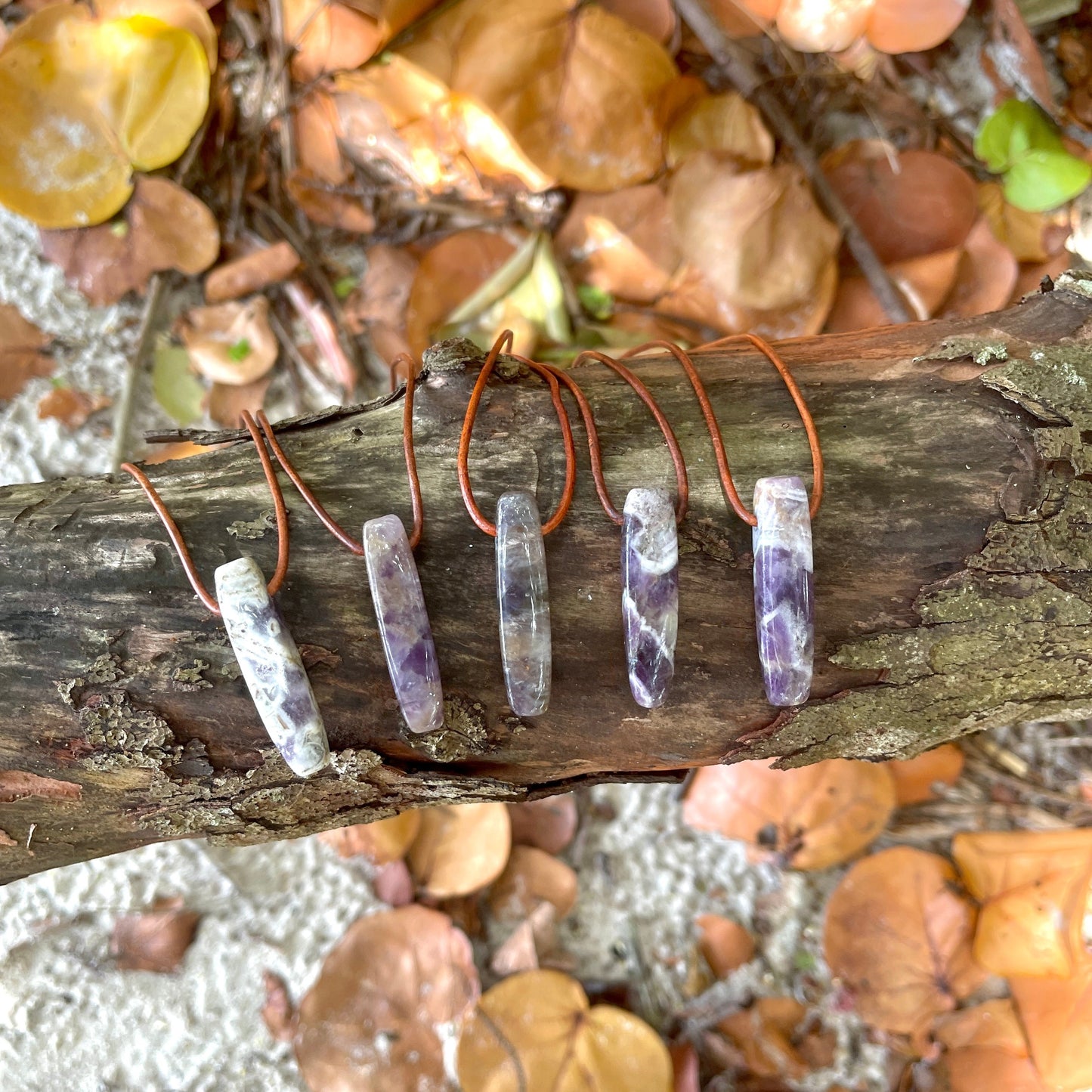 "Panchromatic" Purple Chevron Amethyst Leather Necklace