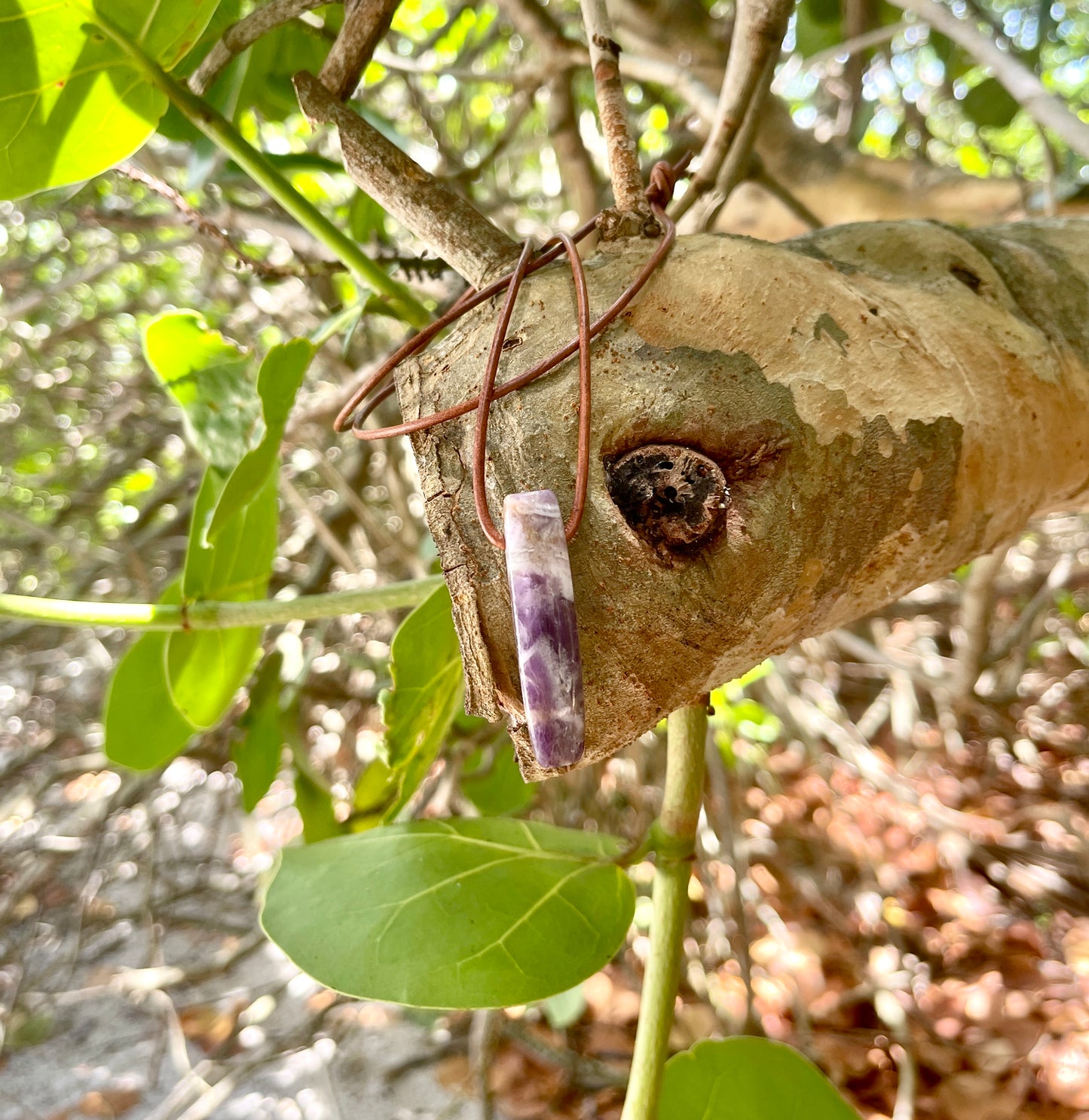 "Panchromatic" Purple Chevron Amethyst Leather Necklace