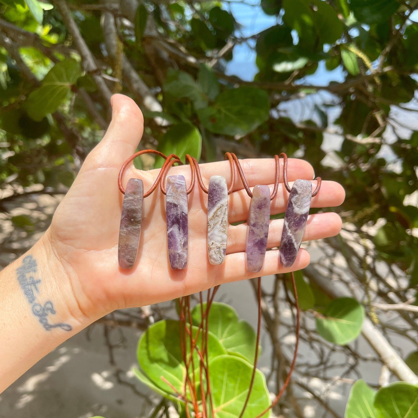 "Panchromatic" Purple Chevron Amethyst Leather Necklace