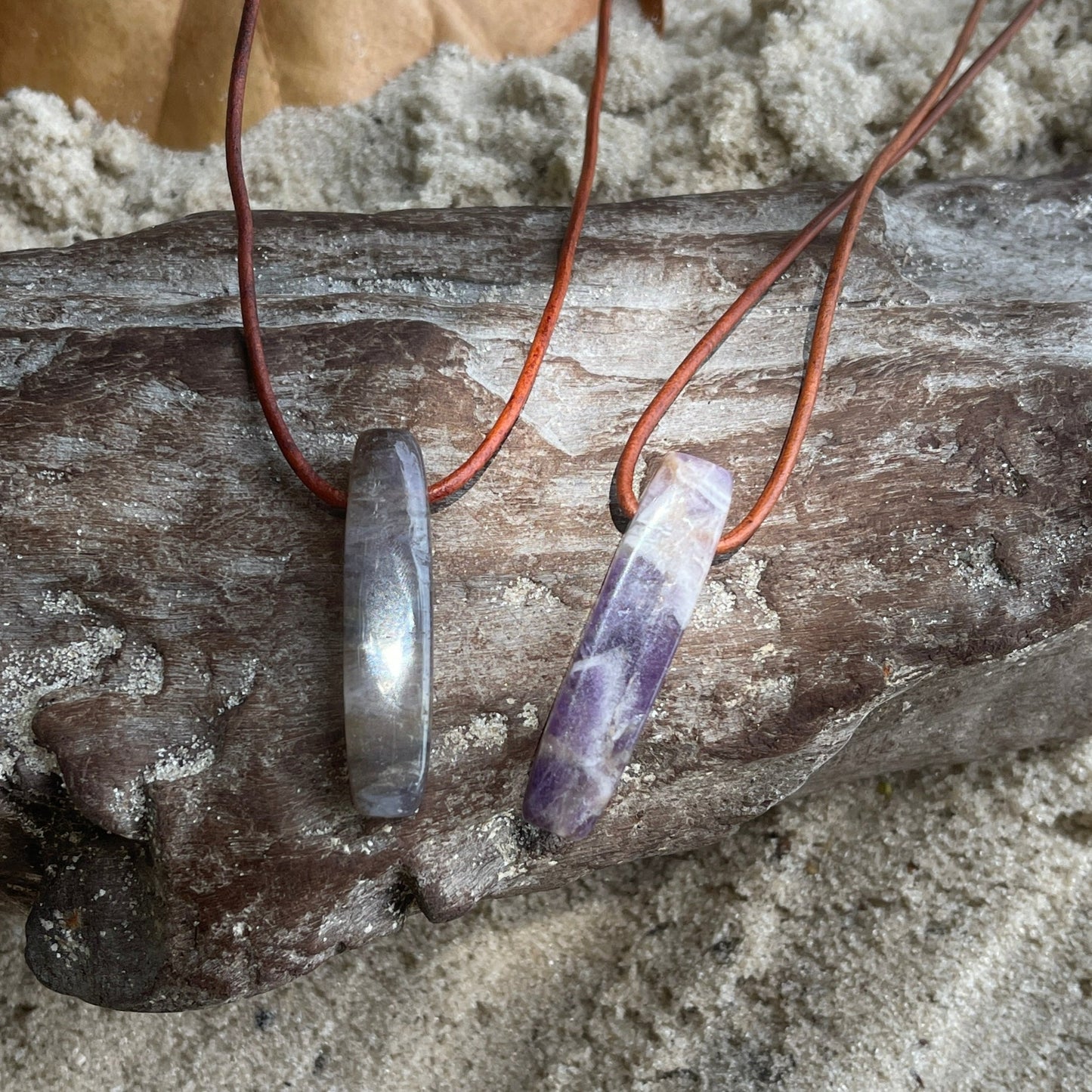 "Panchromatic" Purple Chevron Amethyst Leather Necklace