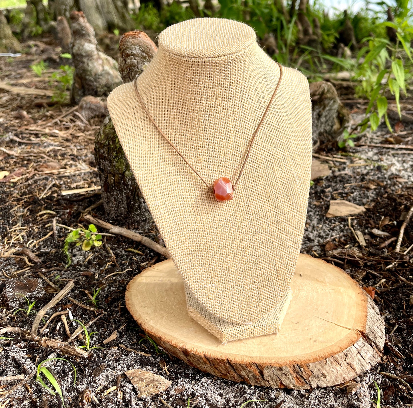 "Solar Flare" Fire Sardonyx Leather Necklace