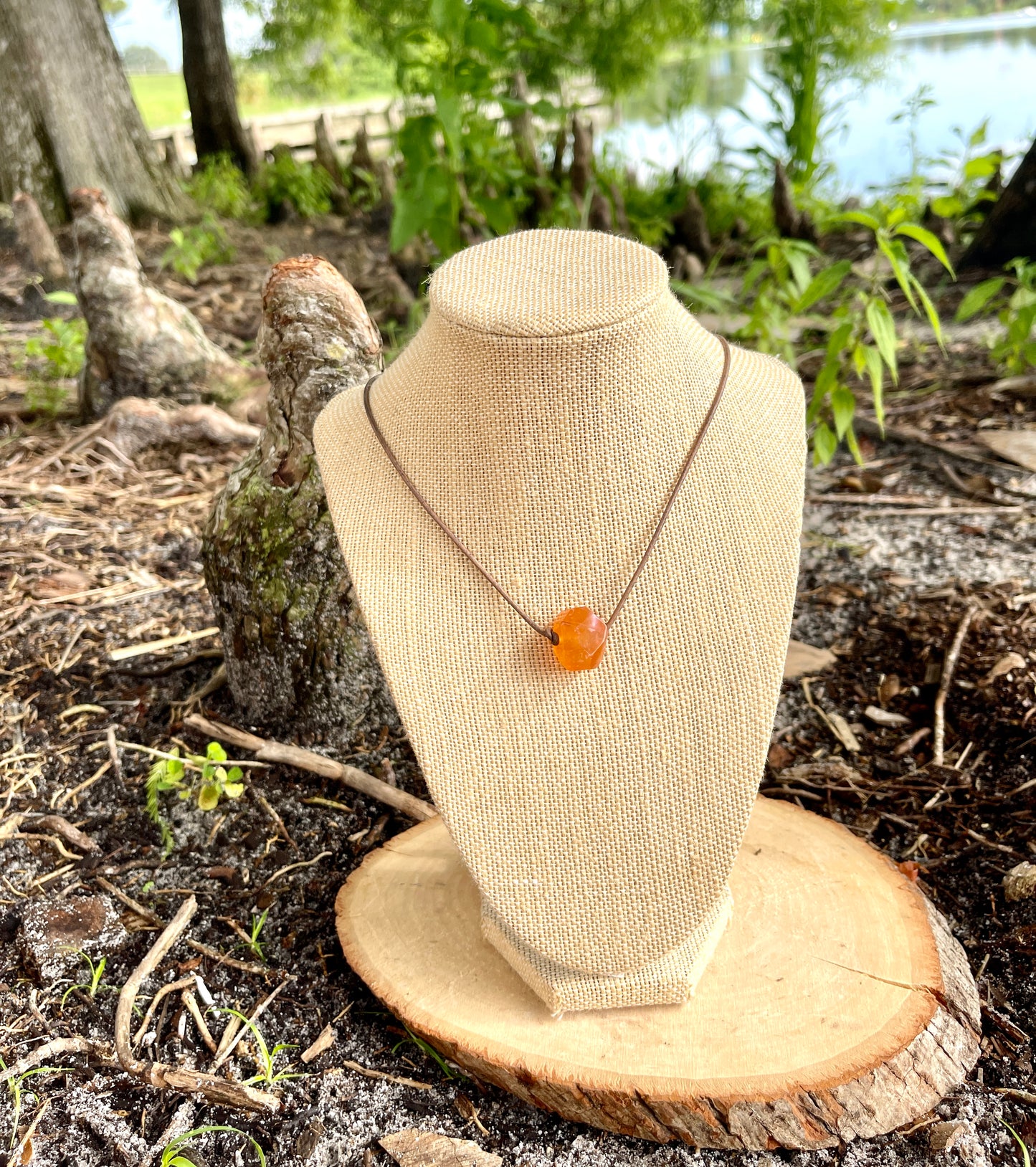 "Solar Flare" Fire Sardonyx Leather Necklace