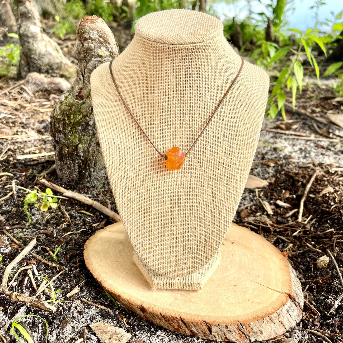 "Solar Flare" Fire Sardonyx Leather Necklace