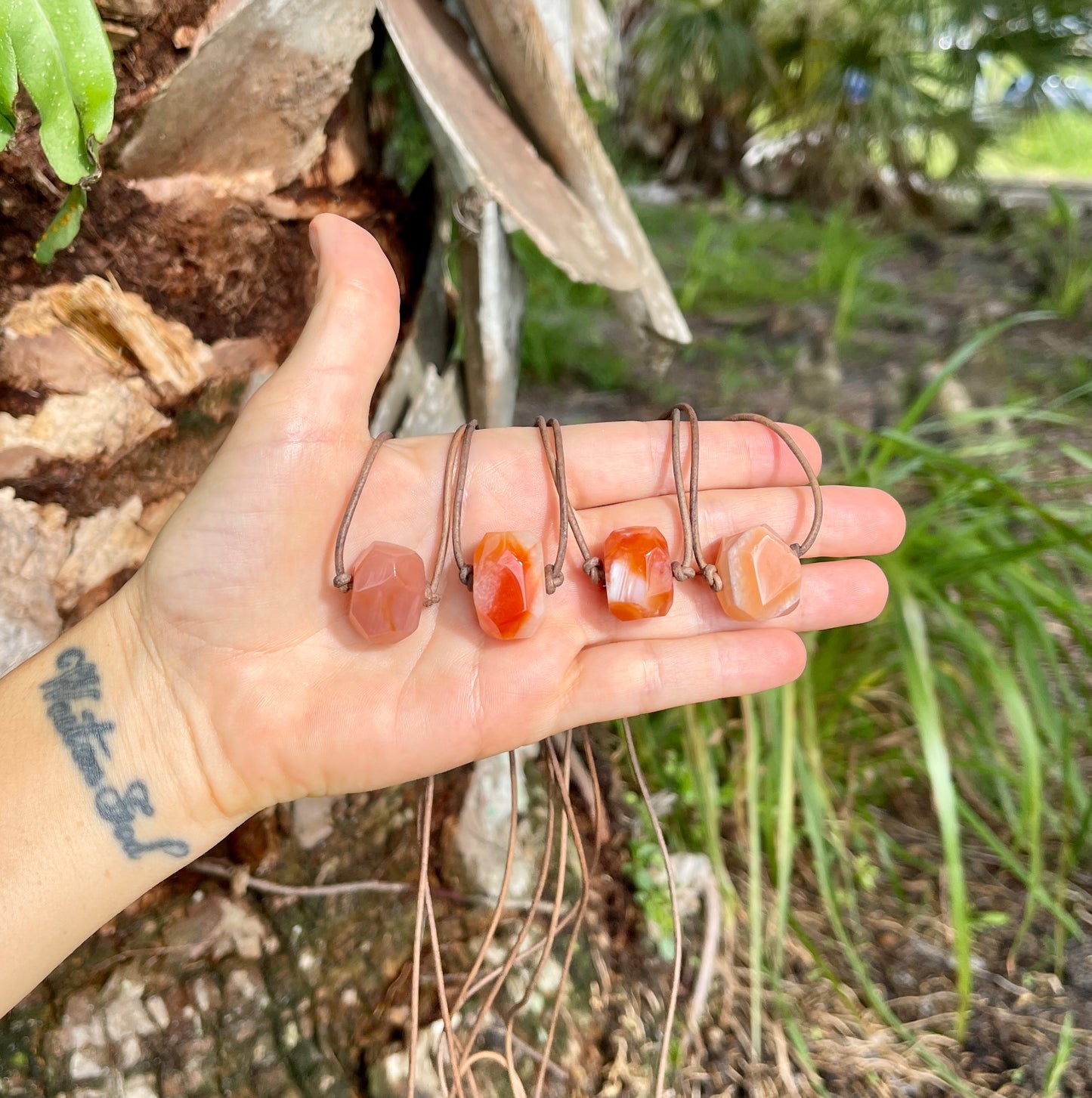 "Solar Flare" Fire Sardonyx Leather Necklace