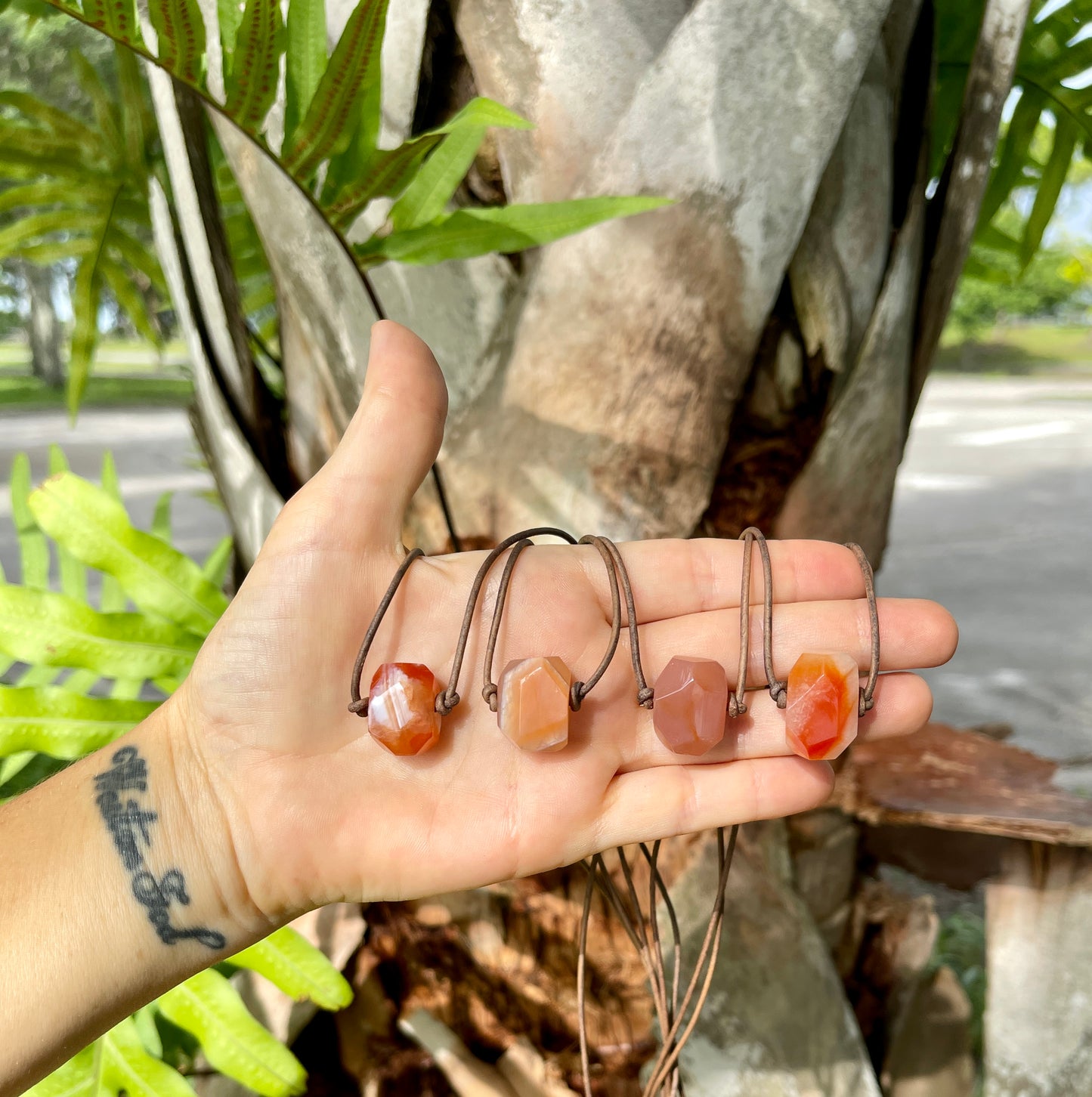 "Solar Flare" Fire Sardonyx Leather Necklace