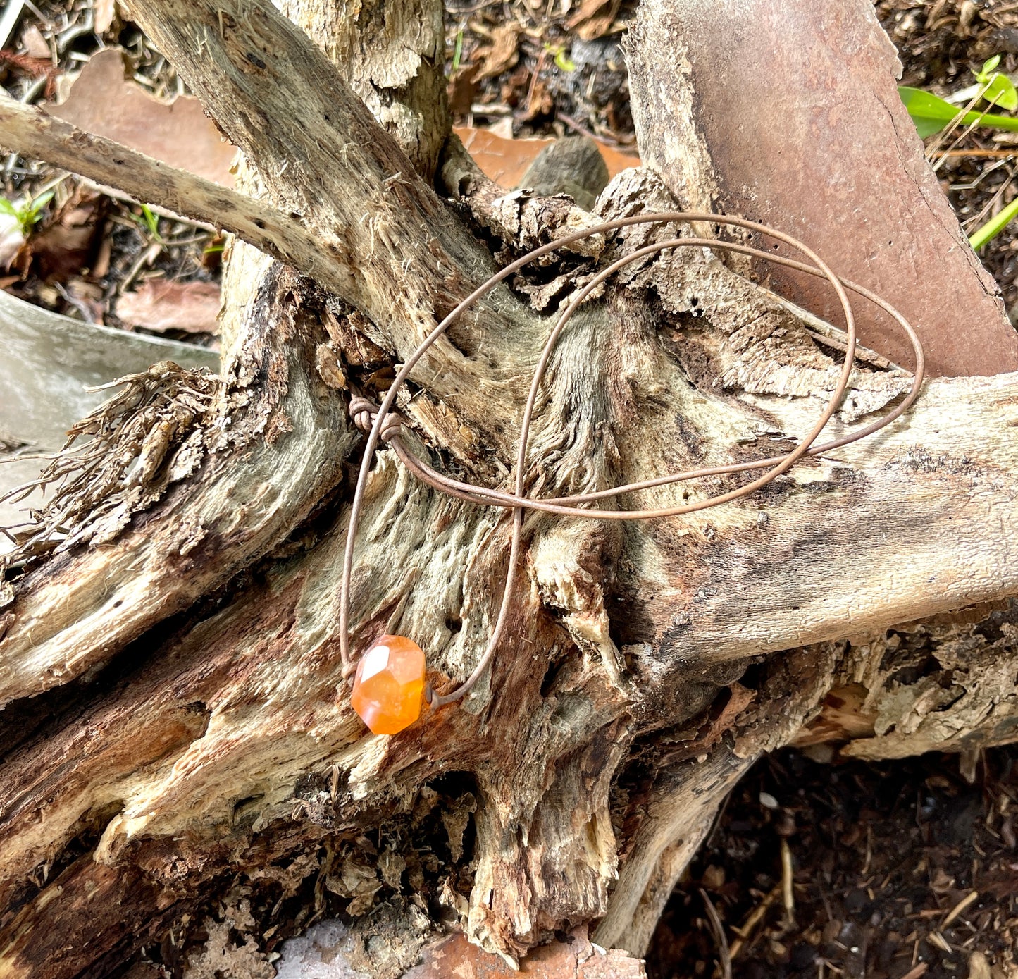 "Solar Flare" Fire Sardonyx Leather Necklace