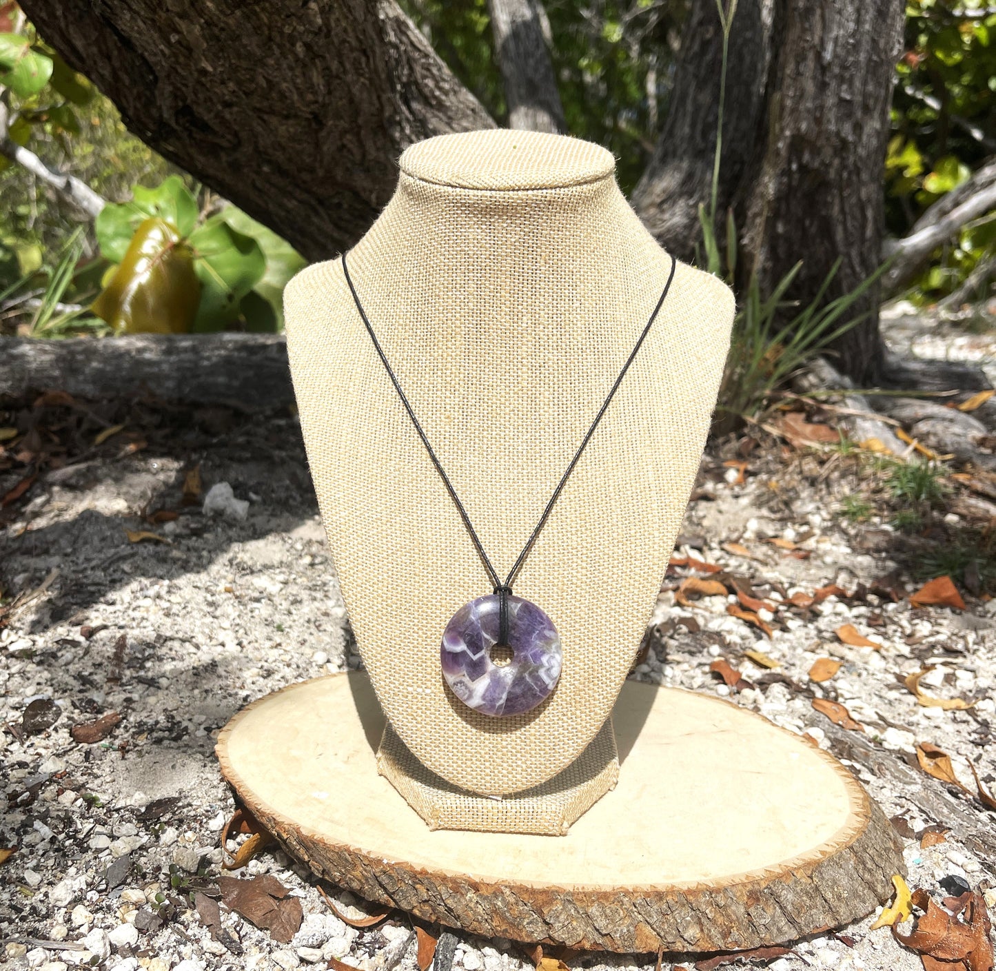 "WanderLove" Purple Chevron Amethyst Bohemian Donut Necklace