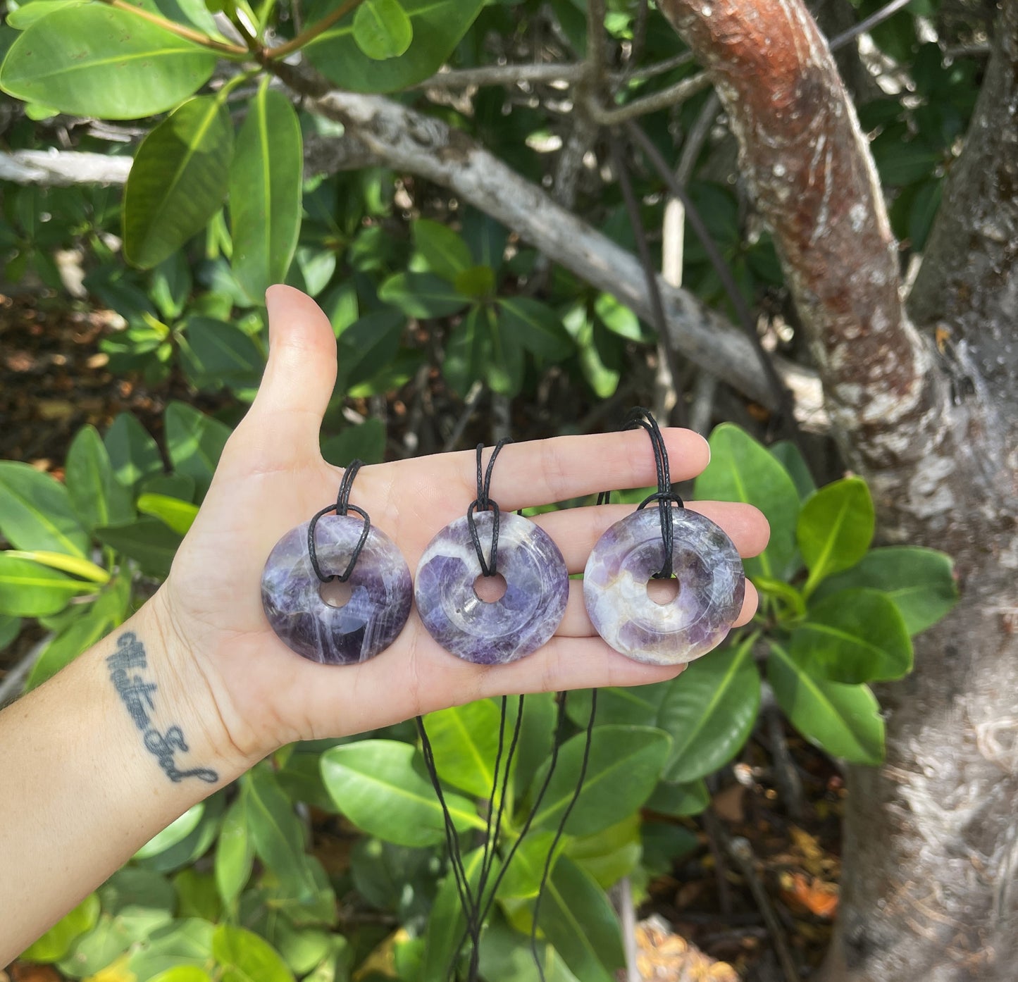 "WanderLove" Purple Chevron Amethyst Bohemian Donut Necklace