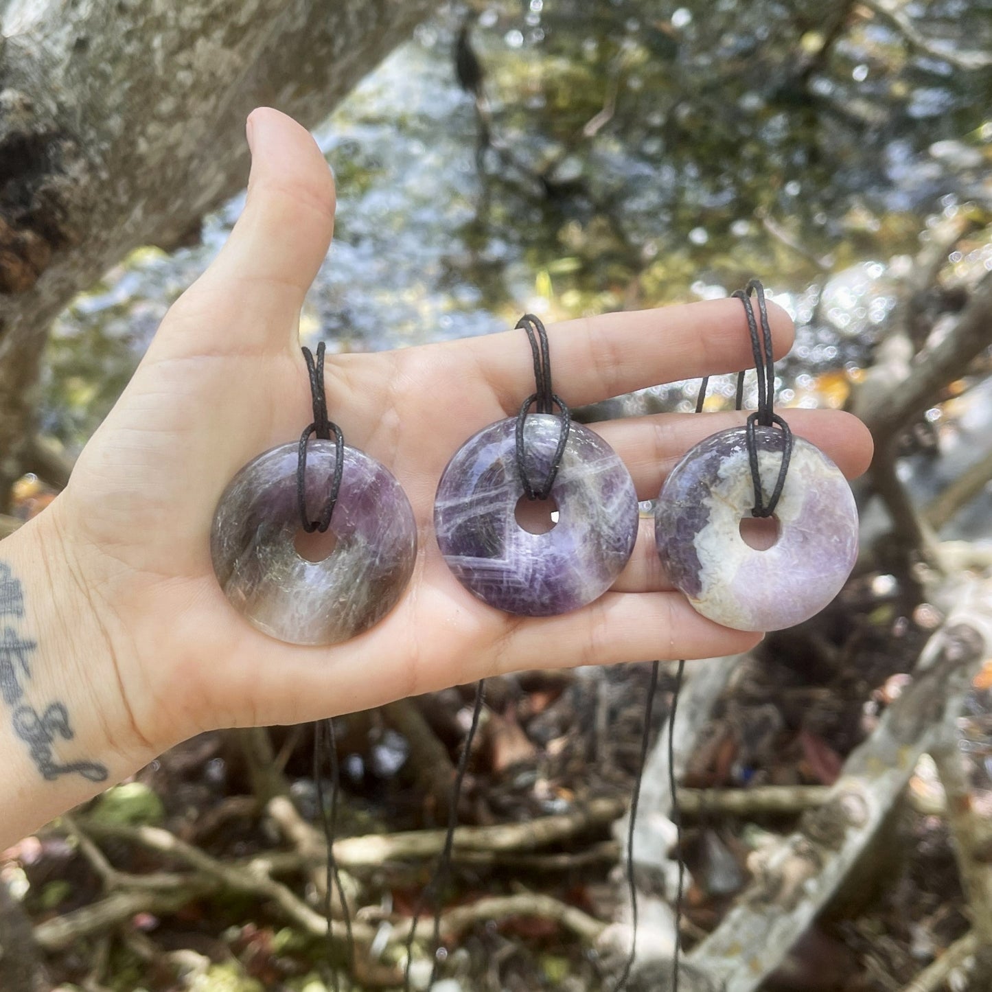 "WanderLove" Purple Chevron Amethyst Bohemian Donut Necklace