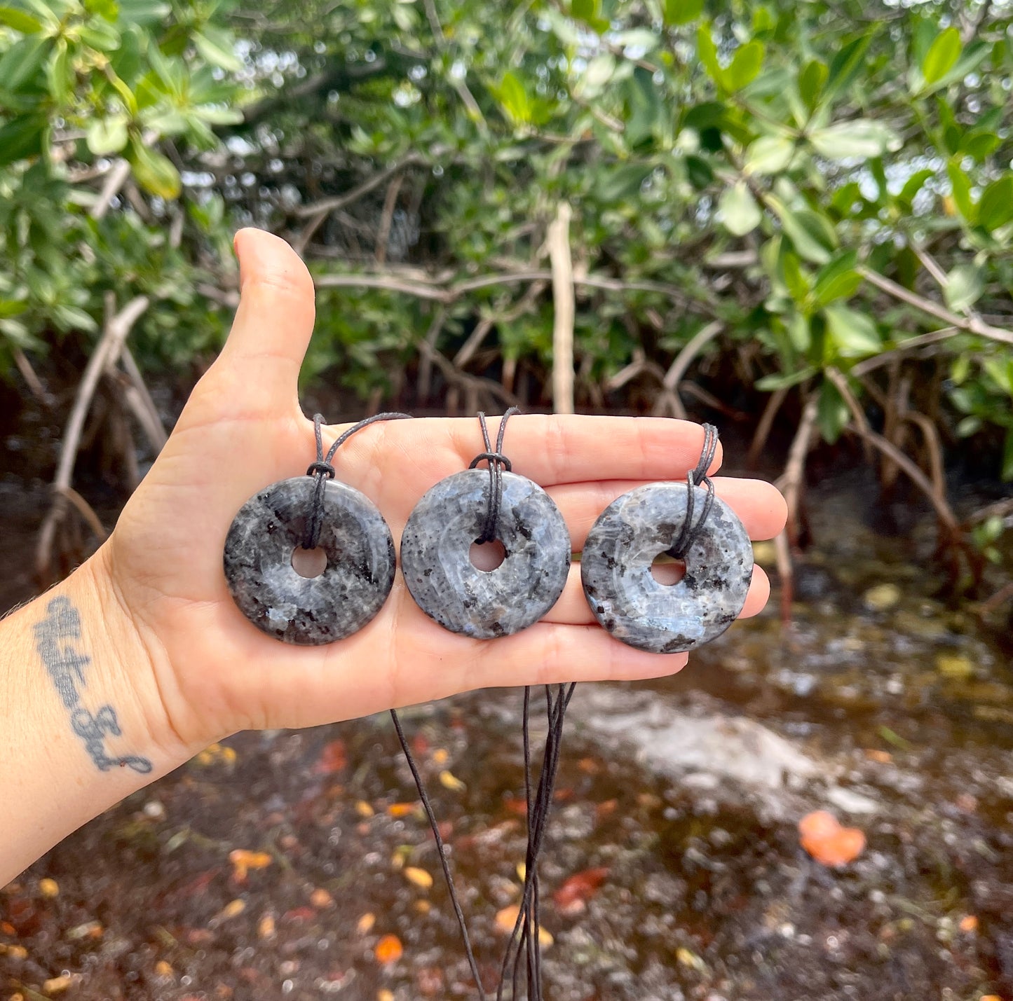 "End of the Galaxy" Larvikite Norwegian Moonstone Donut Necklace