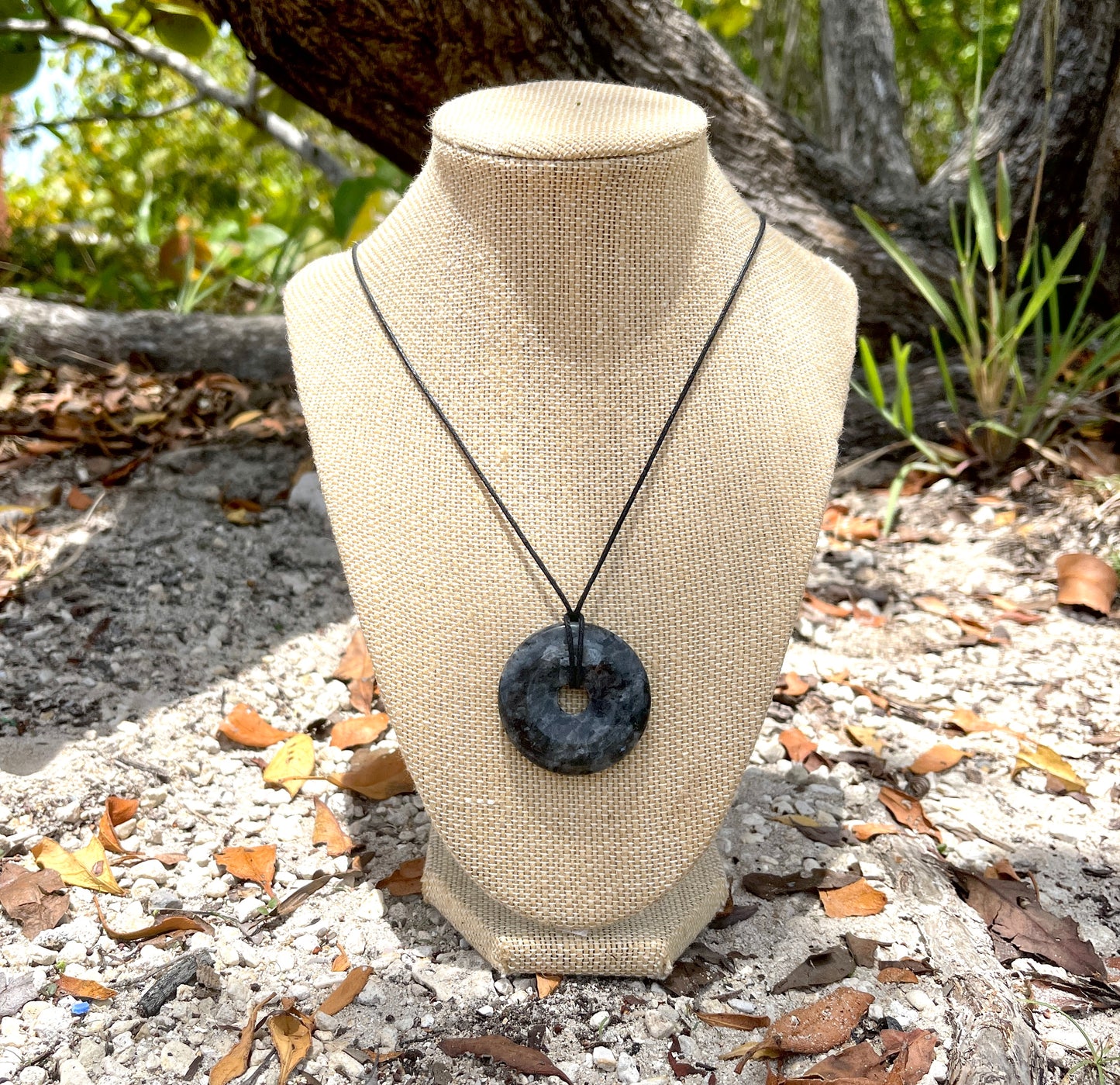 "End of the Galaxy" Larvikite Norwegian Moonstone Donut Necklace