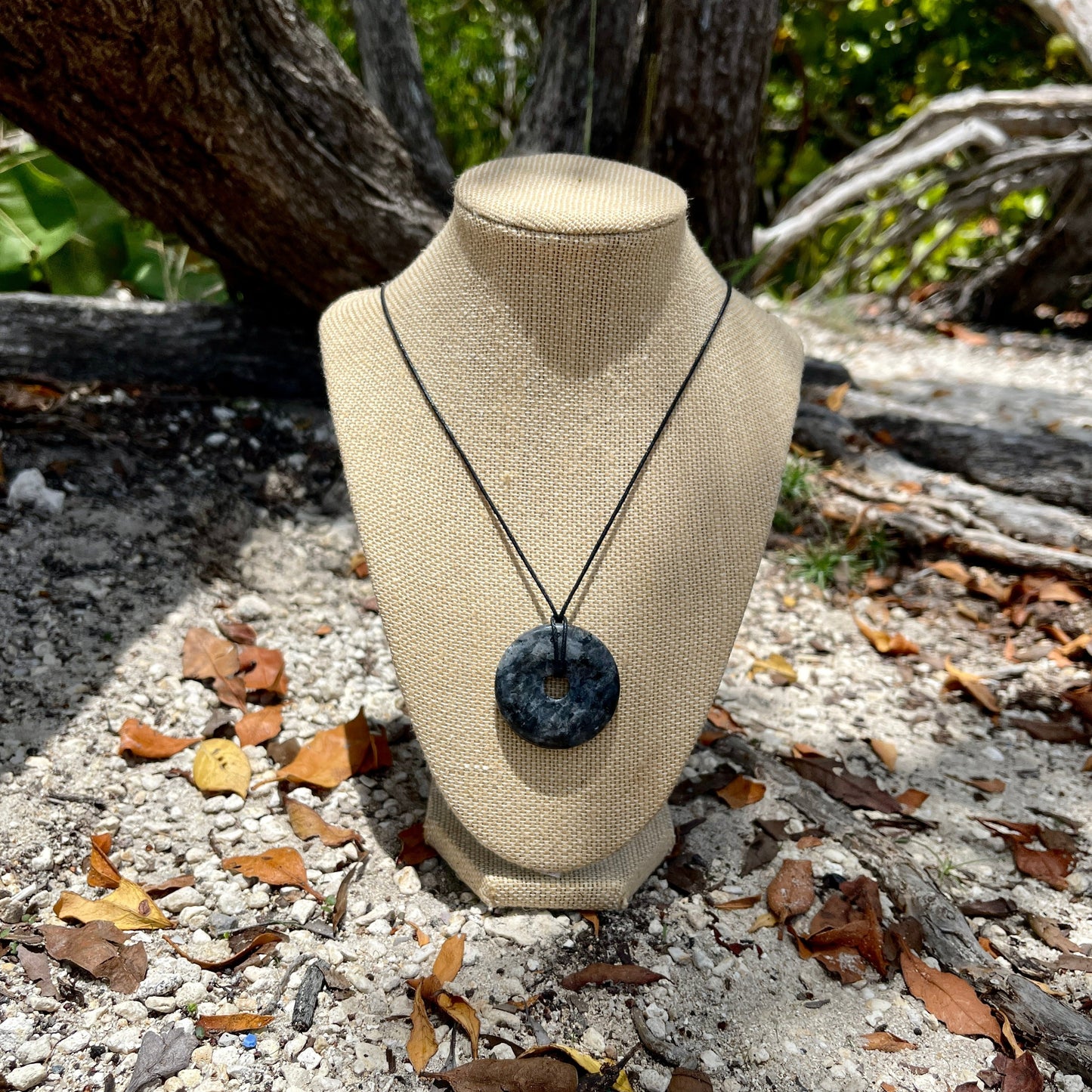 "End of the Galaxy" Larvikite Norwegian Moonstone Donut Necklace