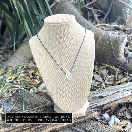 "Orion's Belt" Small Clear Crystal Point Cotton Necklace