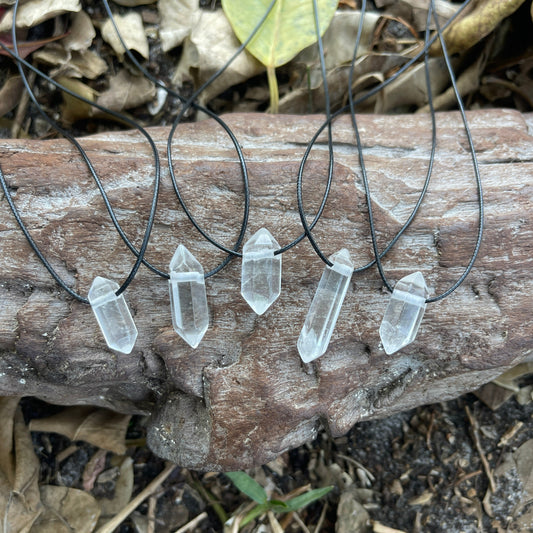 small clear crystal point stone necklace