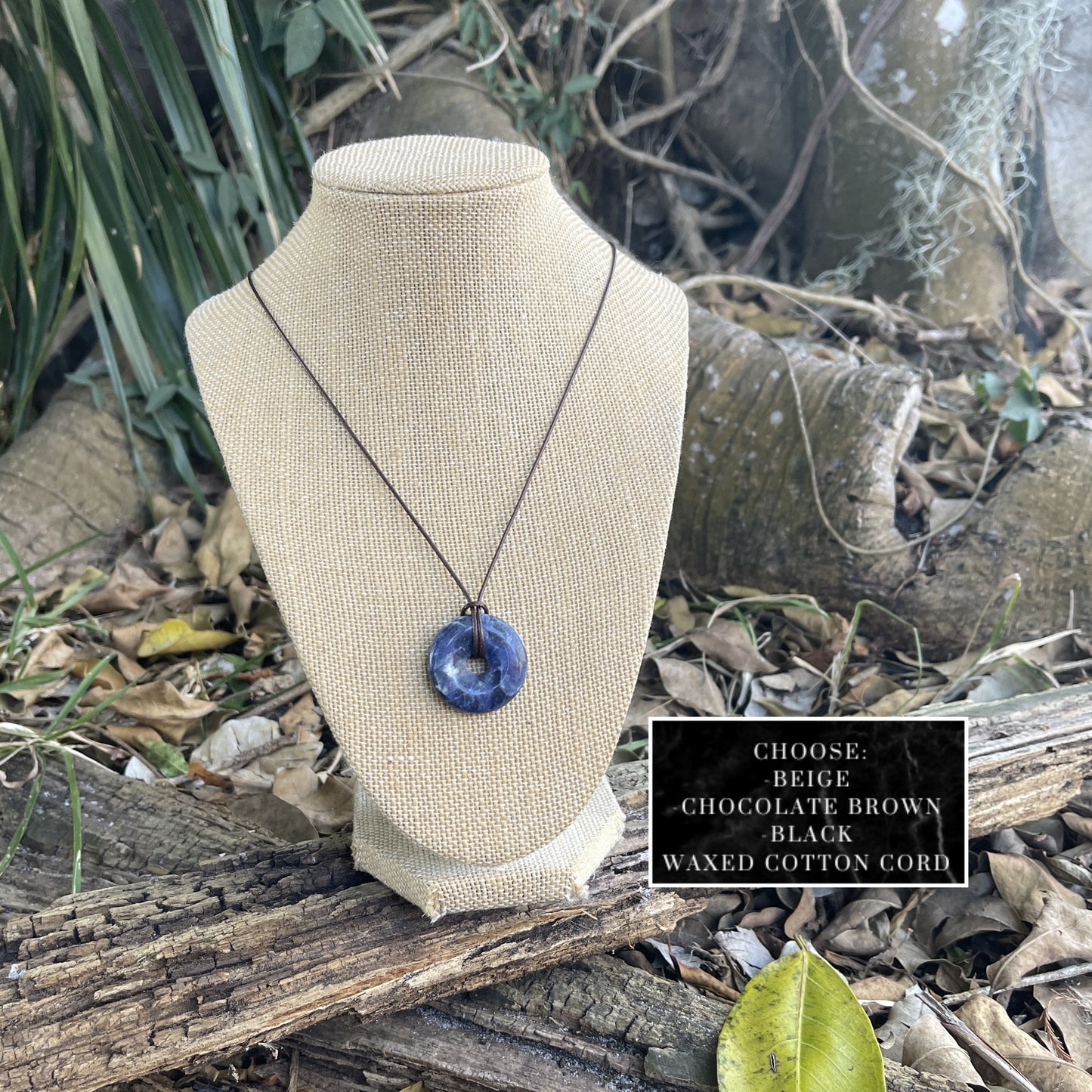 "Salt & Light" Blue Sodalite Round Stone Cotton Necklace