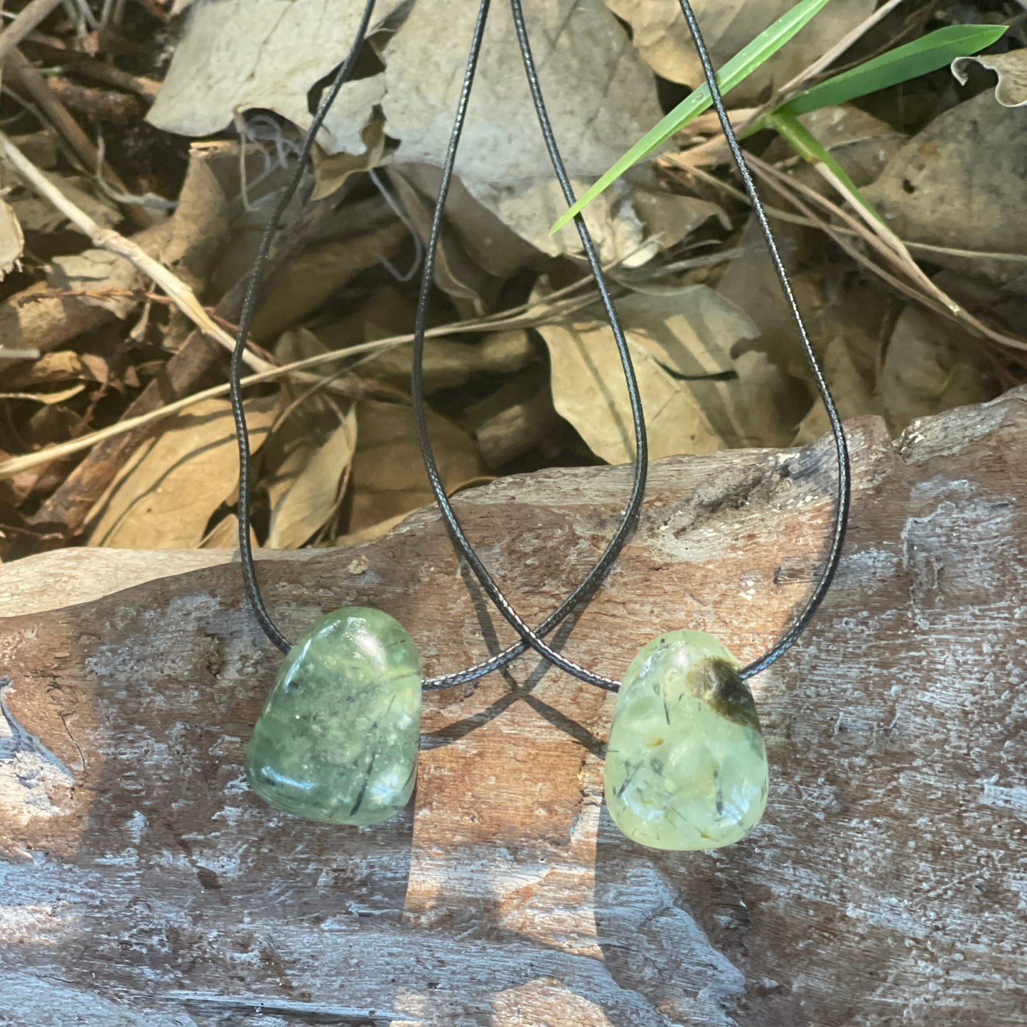 "Wormhole" Glowing Prehnite Stone Cotton Necklace