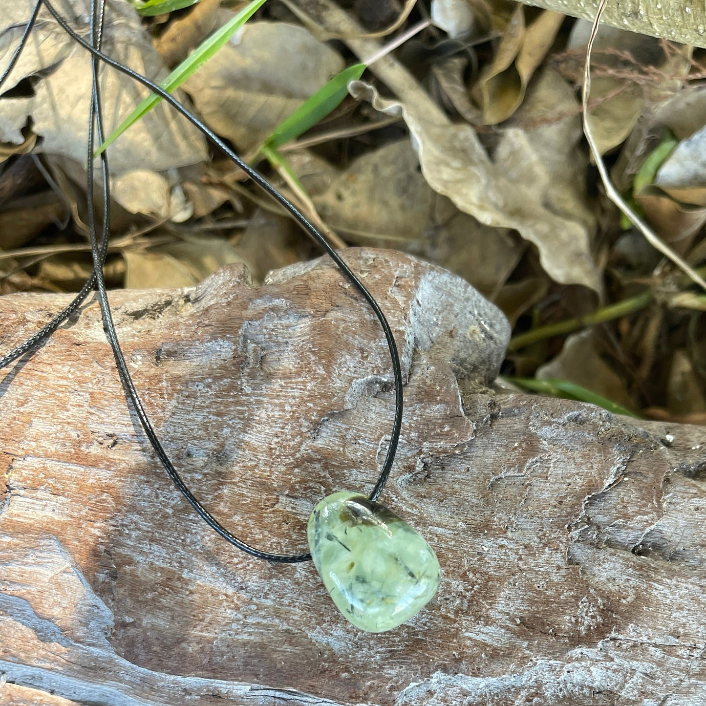 "Wormhole" Glowing Prehnite Stone Cotton Necklace