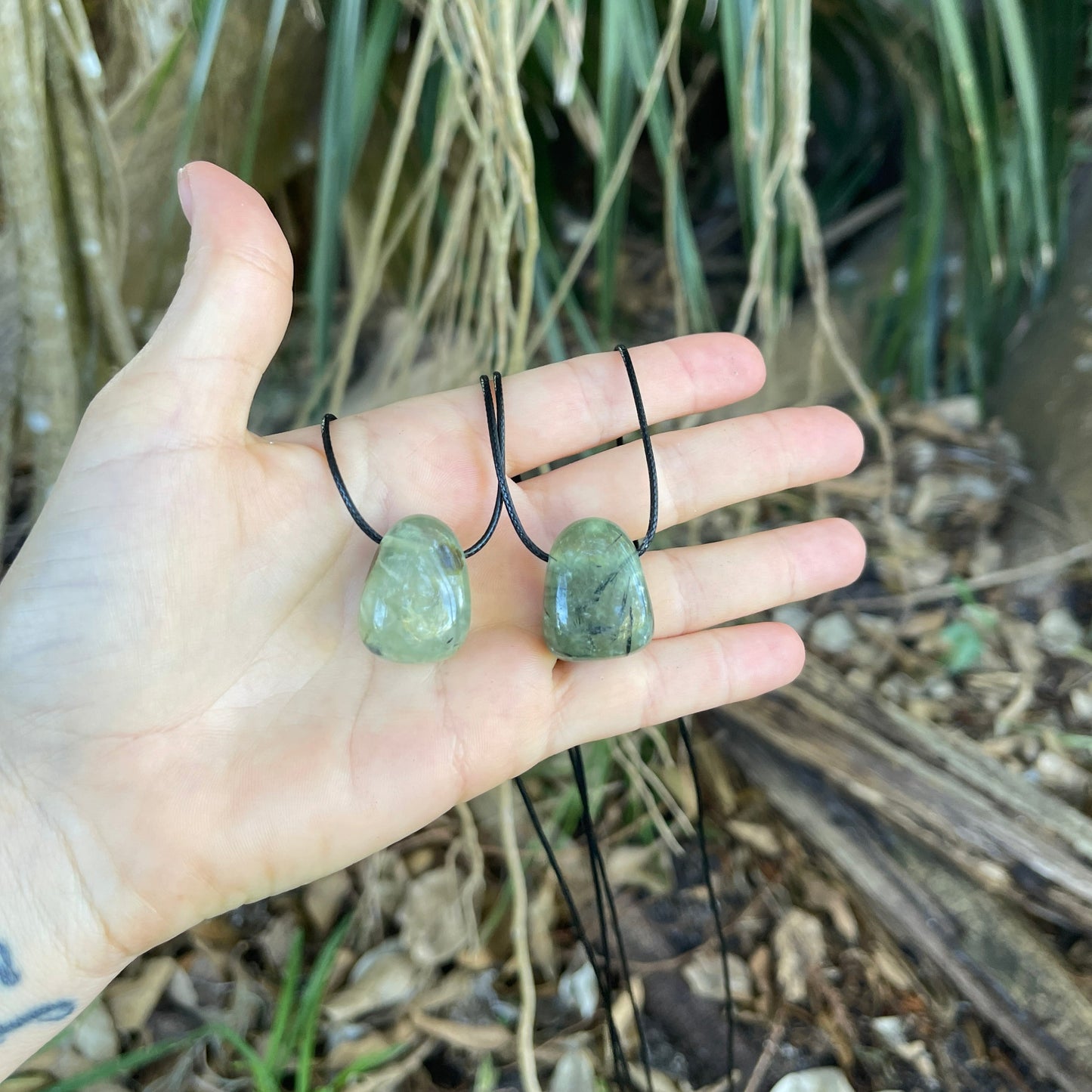 "Wormhole" Glowing Prehnite Stone Cotton Necklace