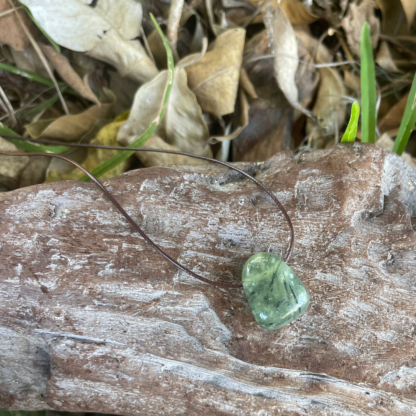 "Wormhole" Glowing Prehnite Stone Cotton Necklace