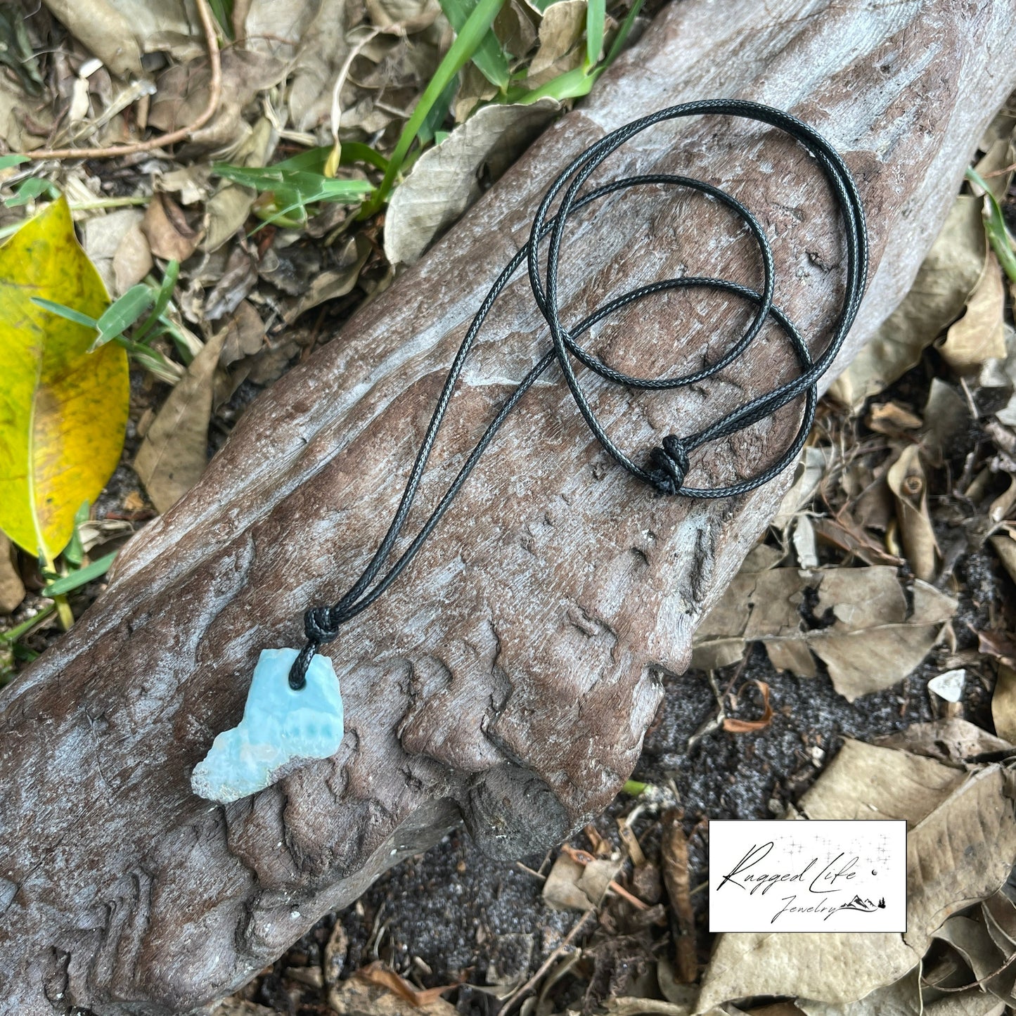 "Prehistory's Secret" Dominican Larimar Pendant Cotton Necklace