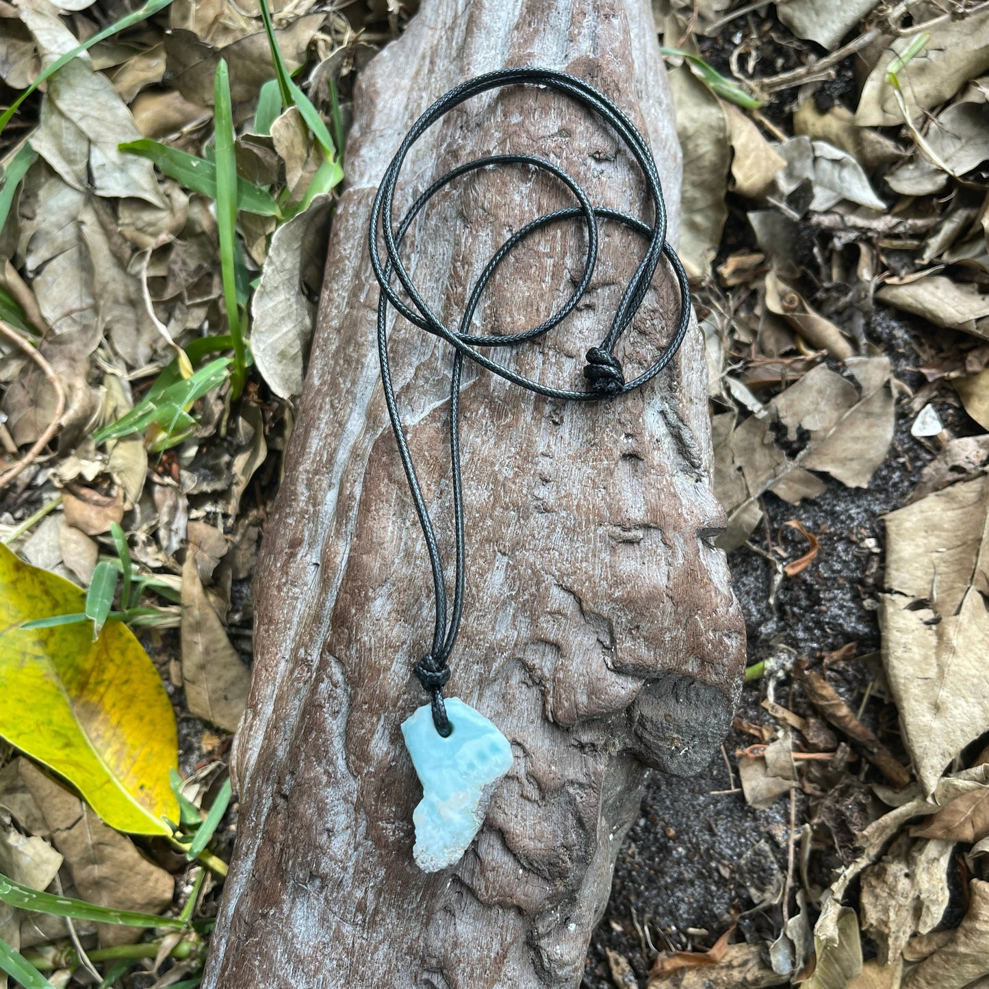 "Prehistory's Secret" Dominican Larimar Pendant Cotton Necklace