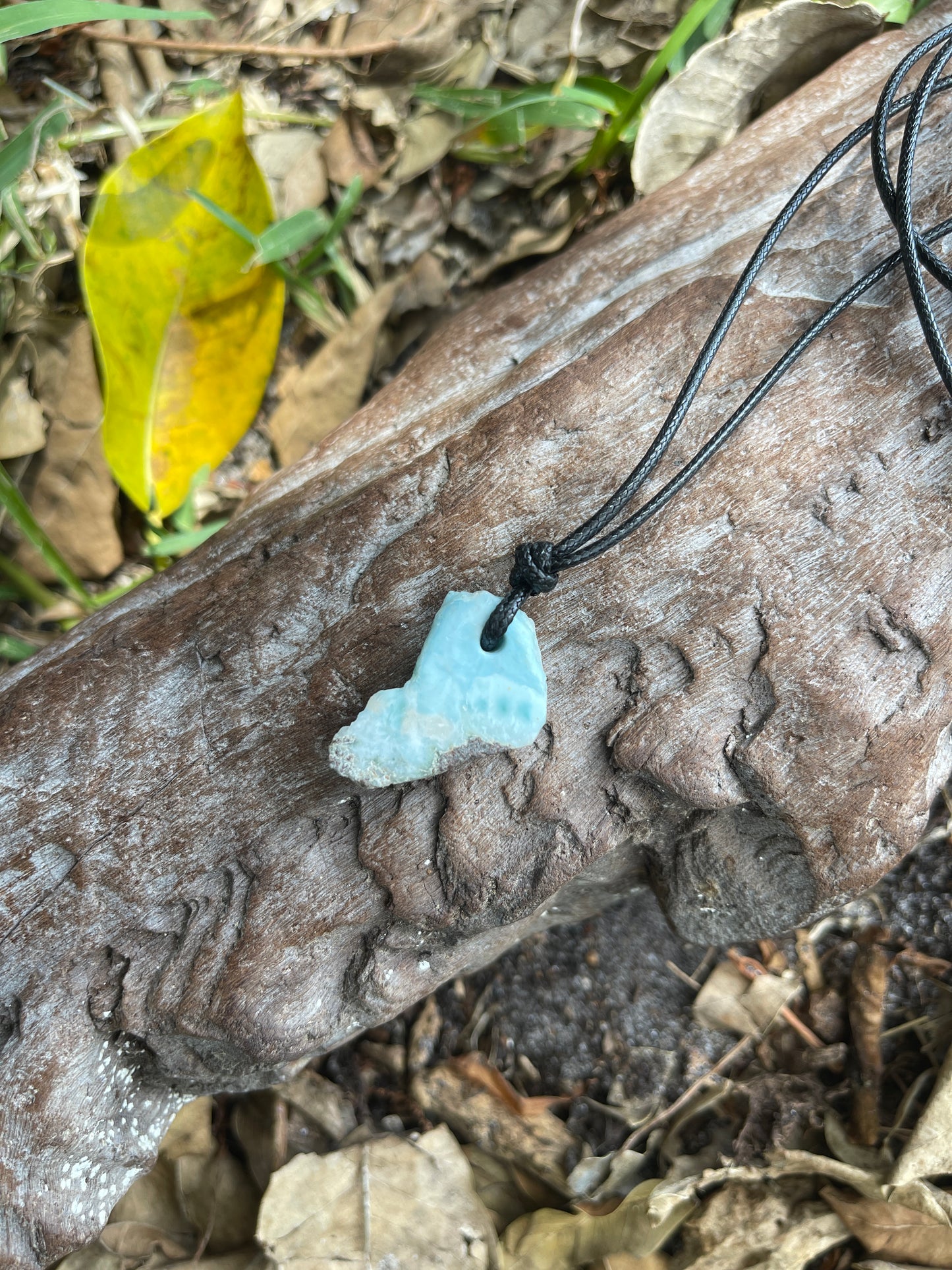 "Prehistory's Secret" Dominican Larimar Pendant Cotton Necklace