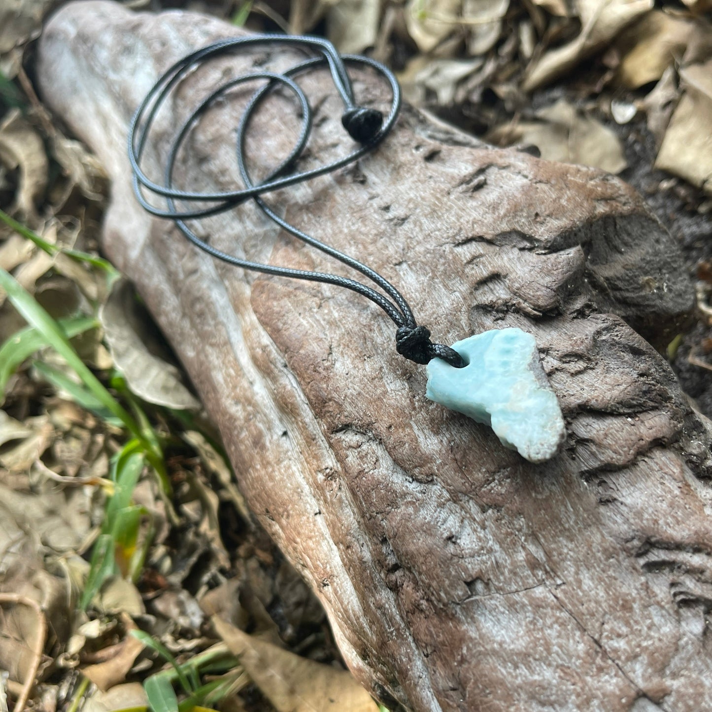 "Prehistory's Secret" Dominican Larimar Pendant Cotton Necklace