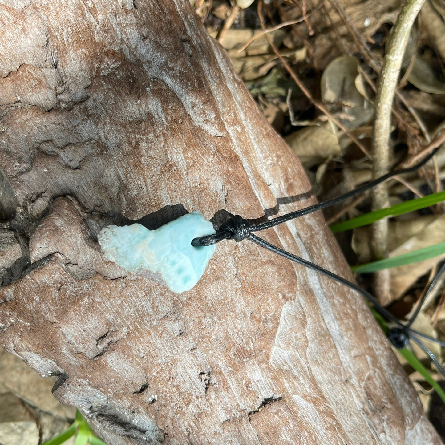 "Prehistory's Secret" Dominican Larimar Pendant Cotton Necklace