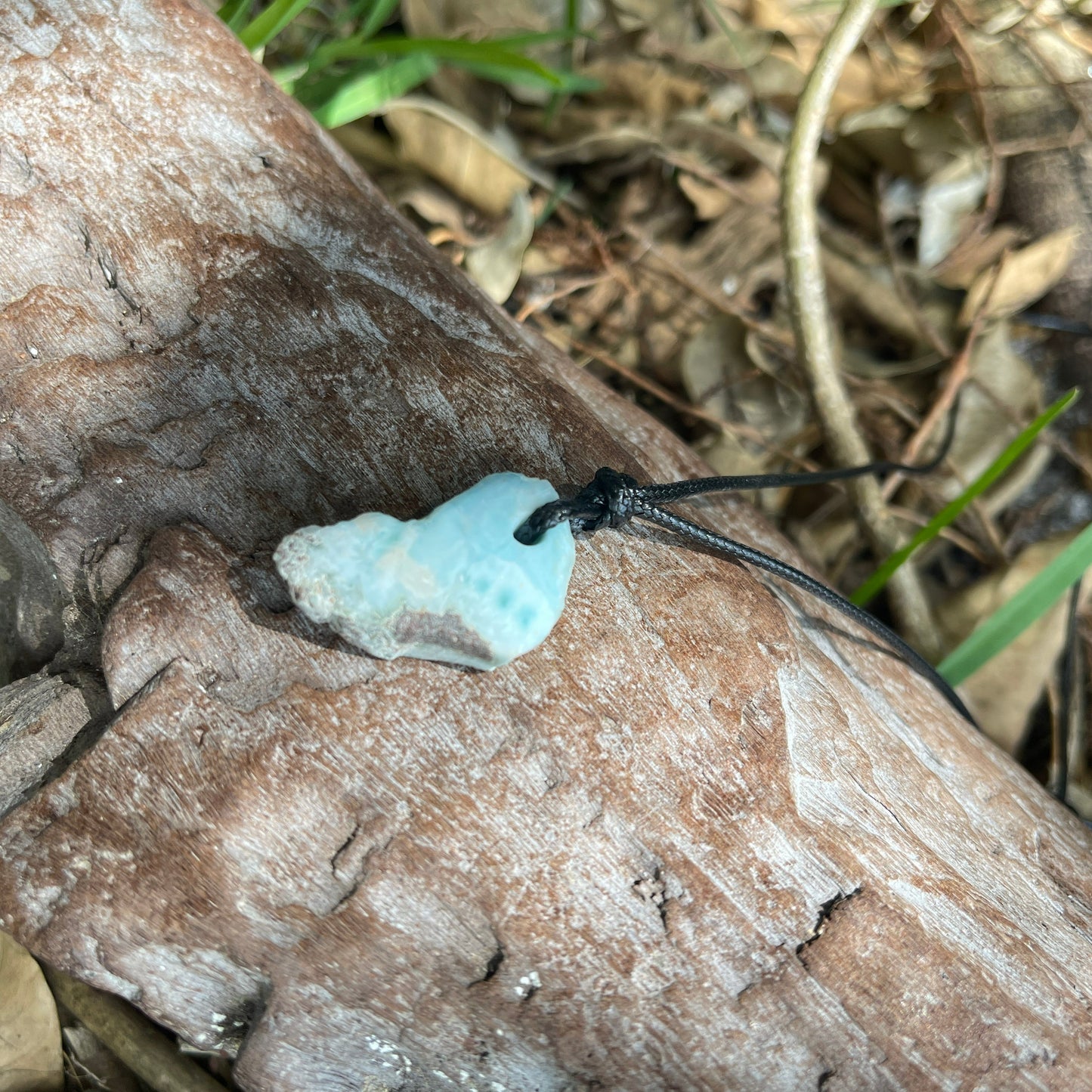 "Prehistory's Secret" Dominican Larimar Pendant Cotton Necklace