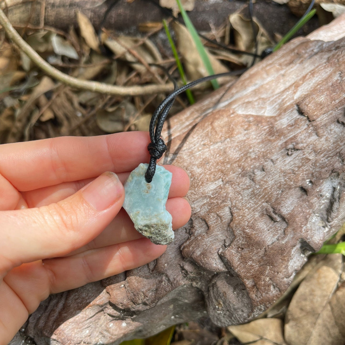 "Prehistory's Secret" Dominican Larimar Pendant Cotton Necklace