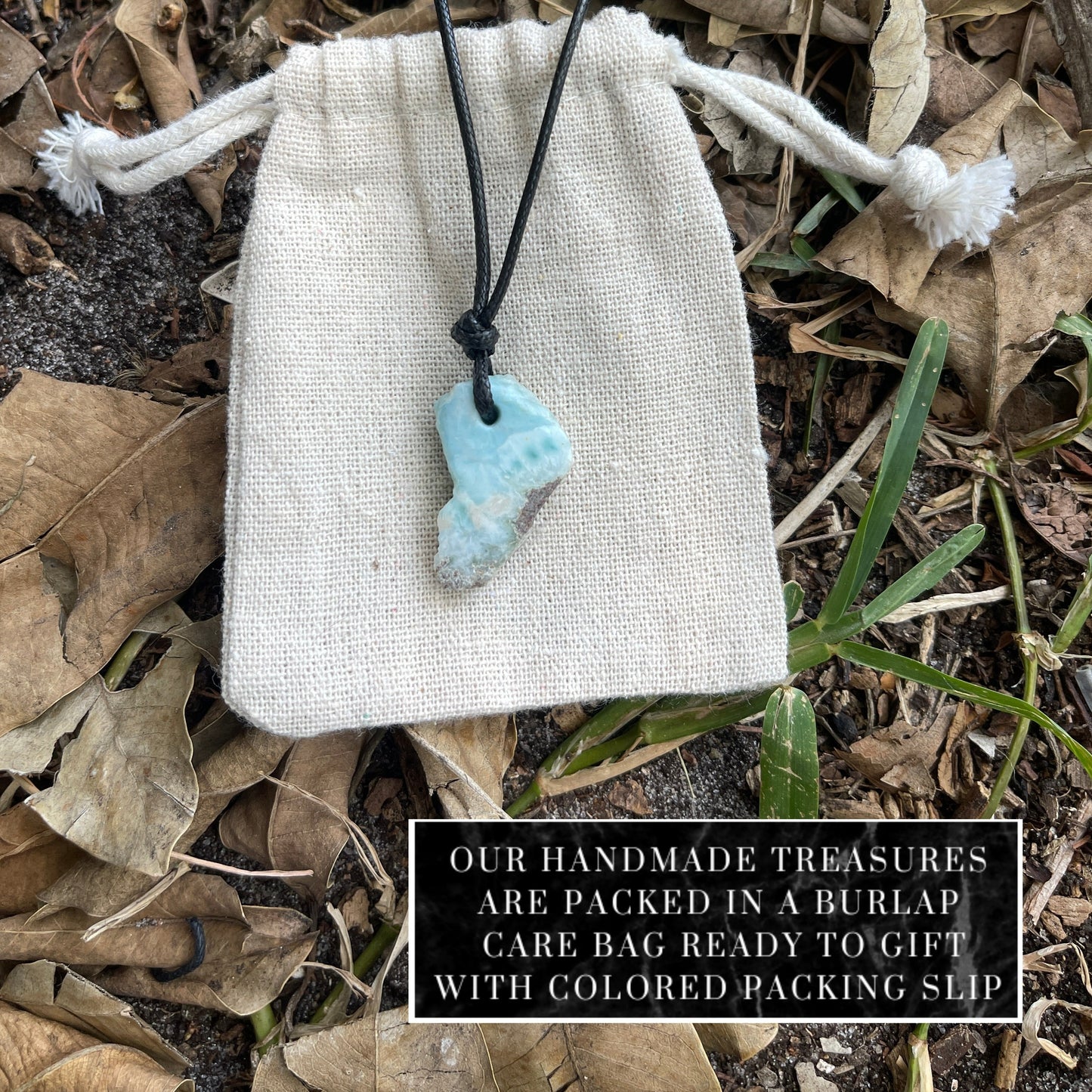 "Prehistory's Secret" Dominican Larimar Pendant Cotton Necklace