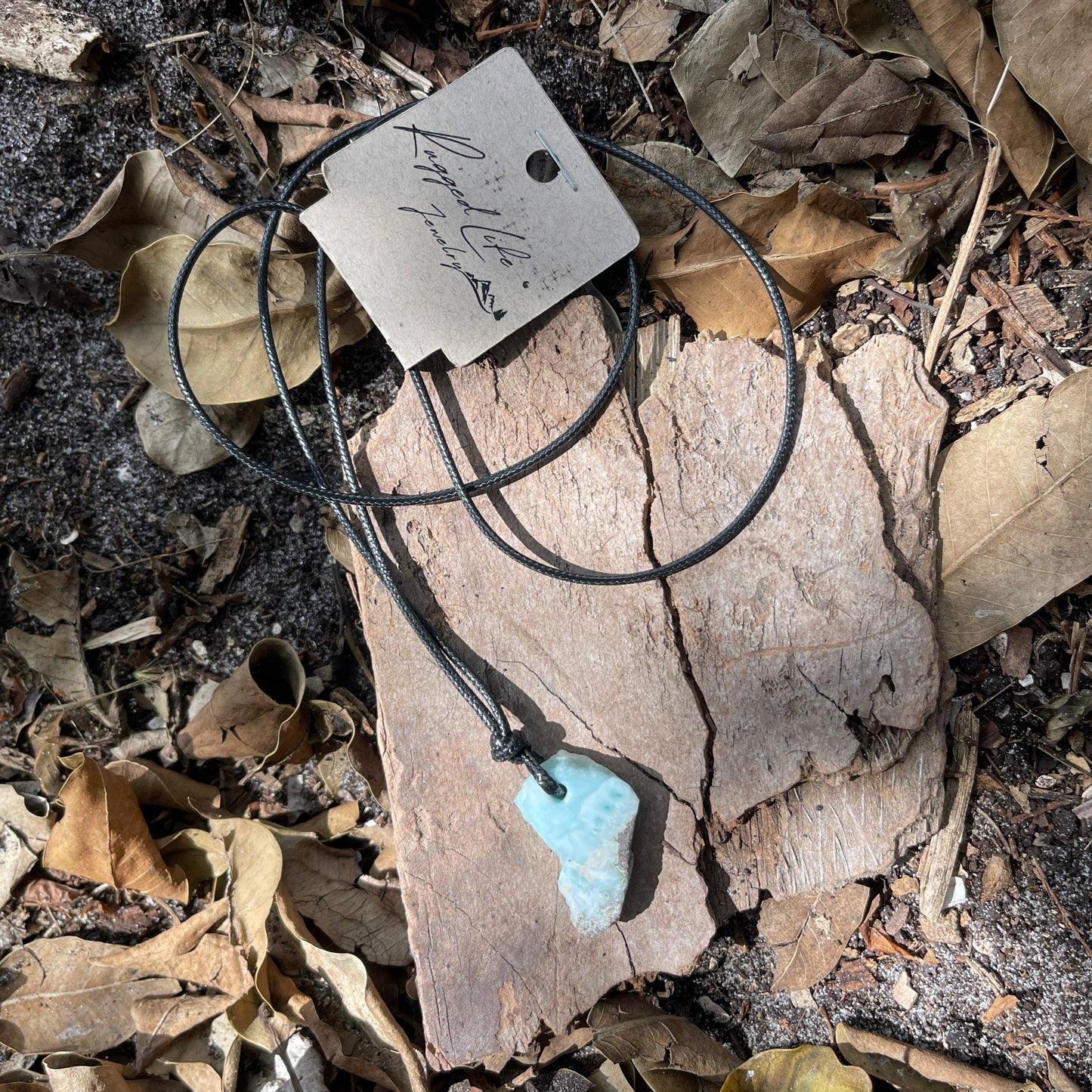 "Prehistory's Secret" Dominican Larimar Pendant Cotton Necklace