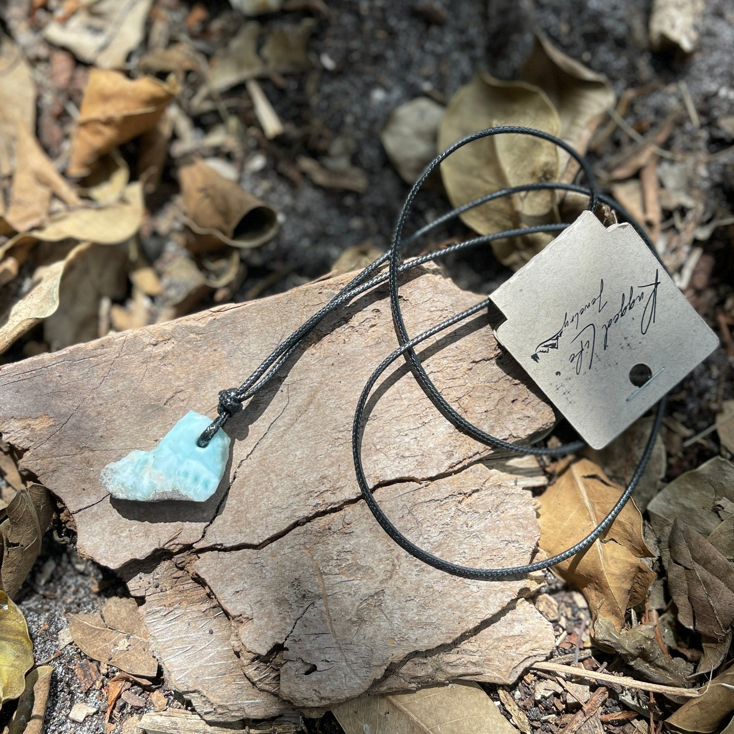 "Prehistory's Secret" Dominican Larimar Pendant Cotton Necklace