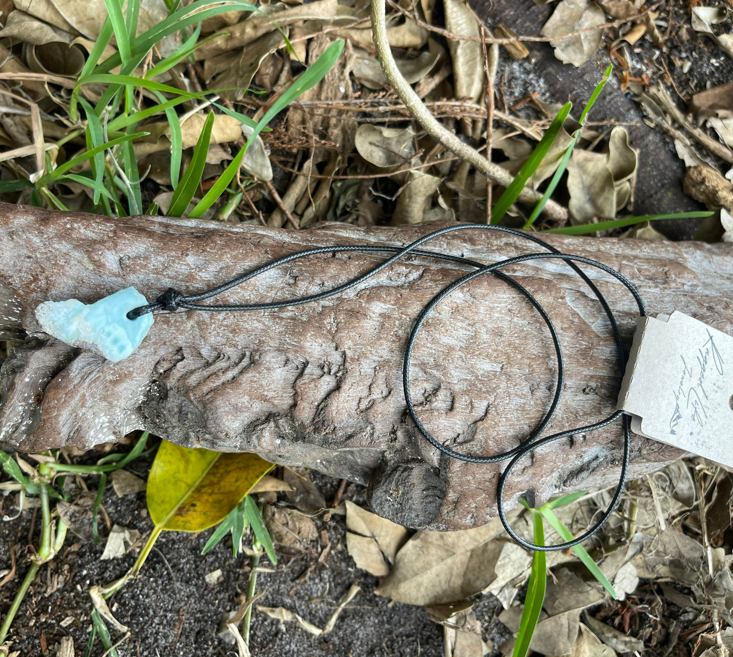 "Prehistory's Secret" Dominican Larimar Pendant Cotton Necklace