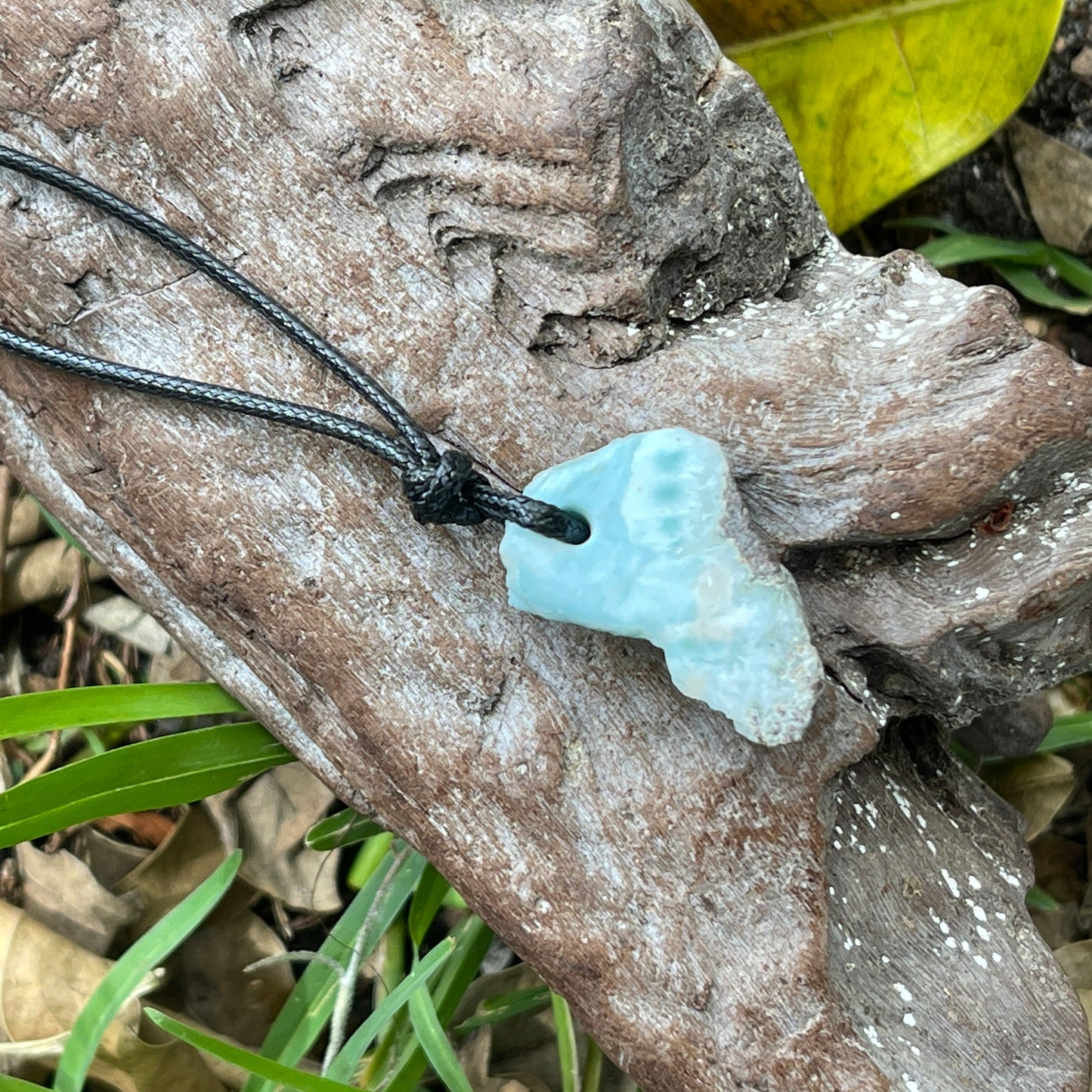 "Prehistory's Secret" Dominican Larimar Pendant Cotton Necklace