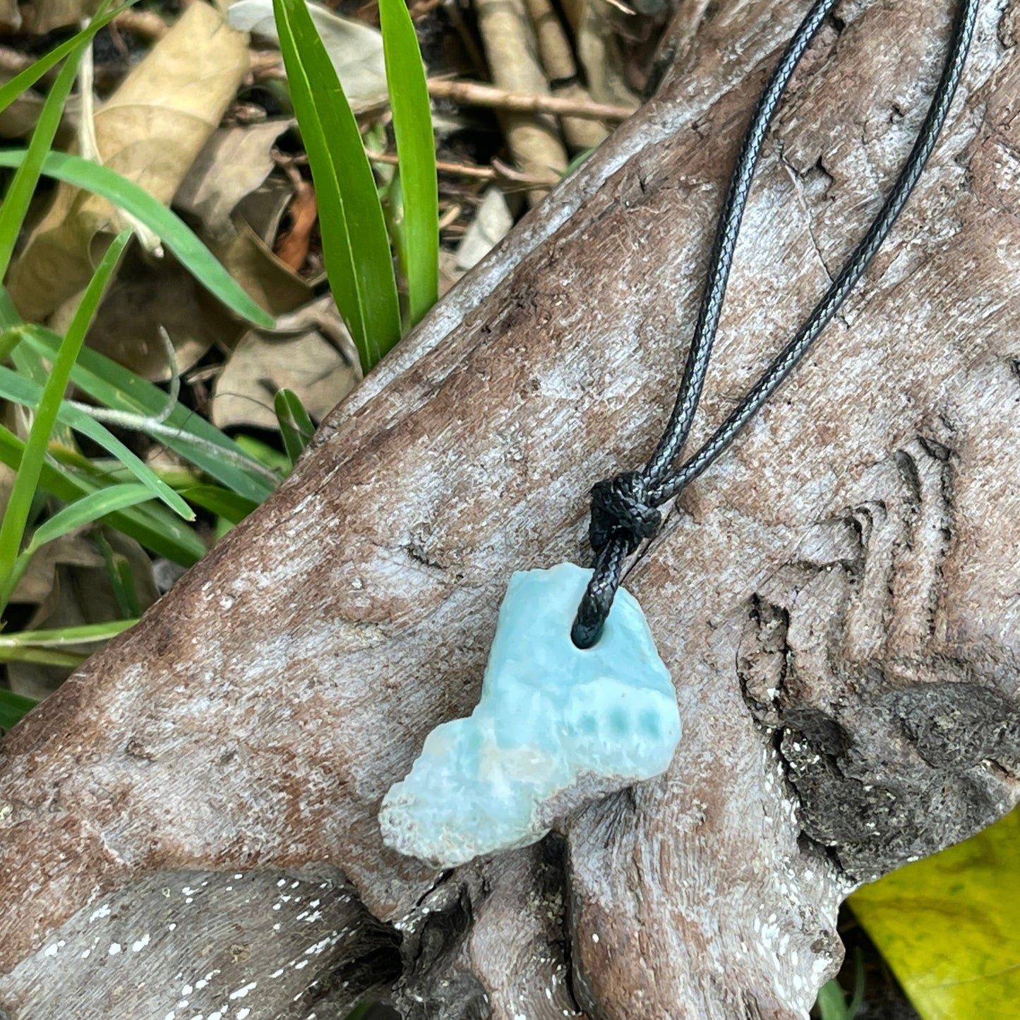 "Prehistory's Secret" Dominican Larimar Pendant Cotton Necklace