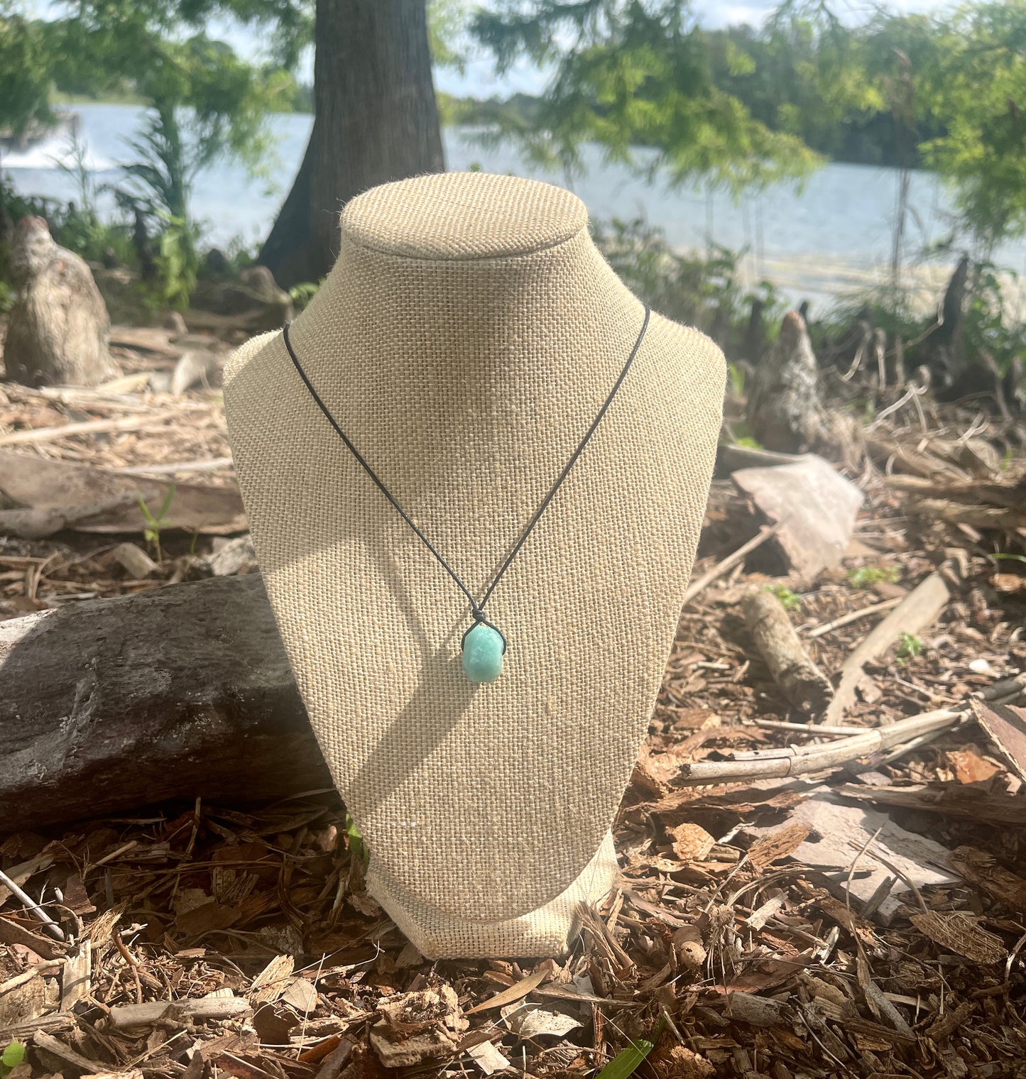 "Powerful" Peruvian Amazonite Chunk Cotton Necklace