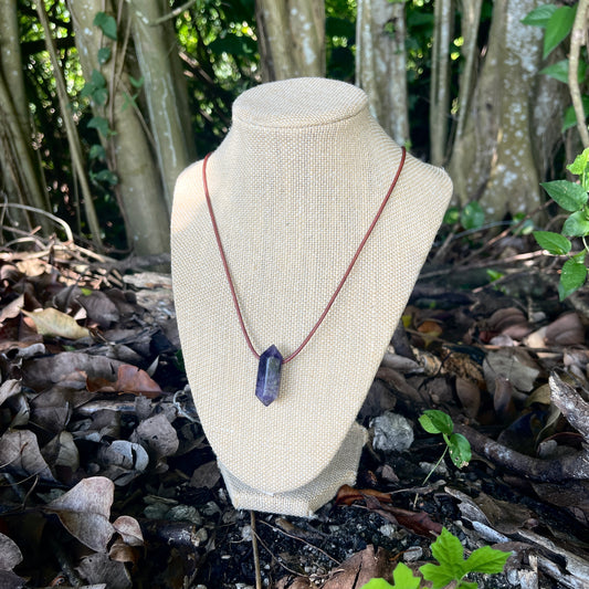 "Dabble In Dimensions" Purple Amethyst Stone Pendant Leather Necklace