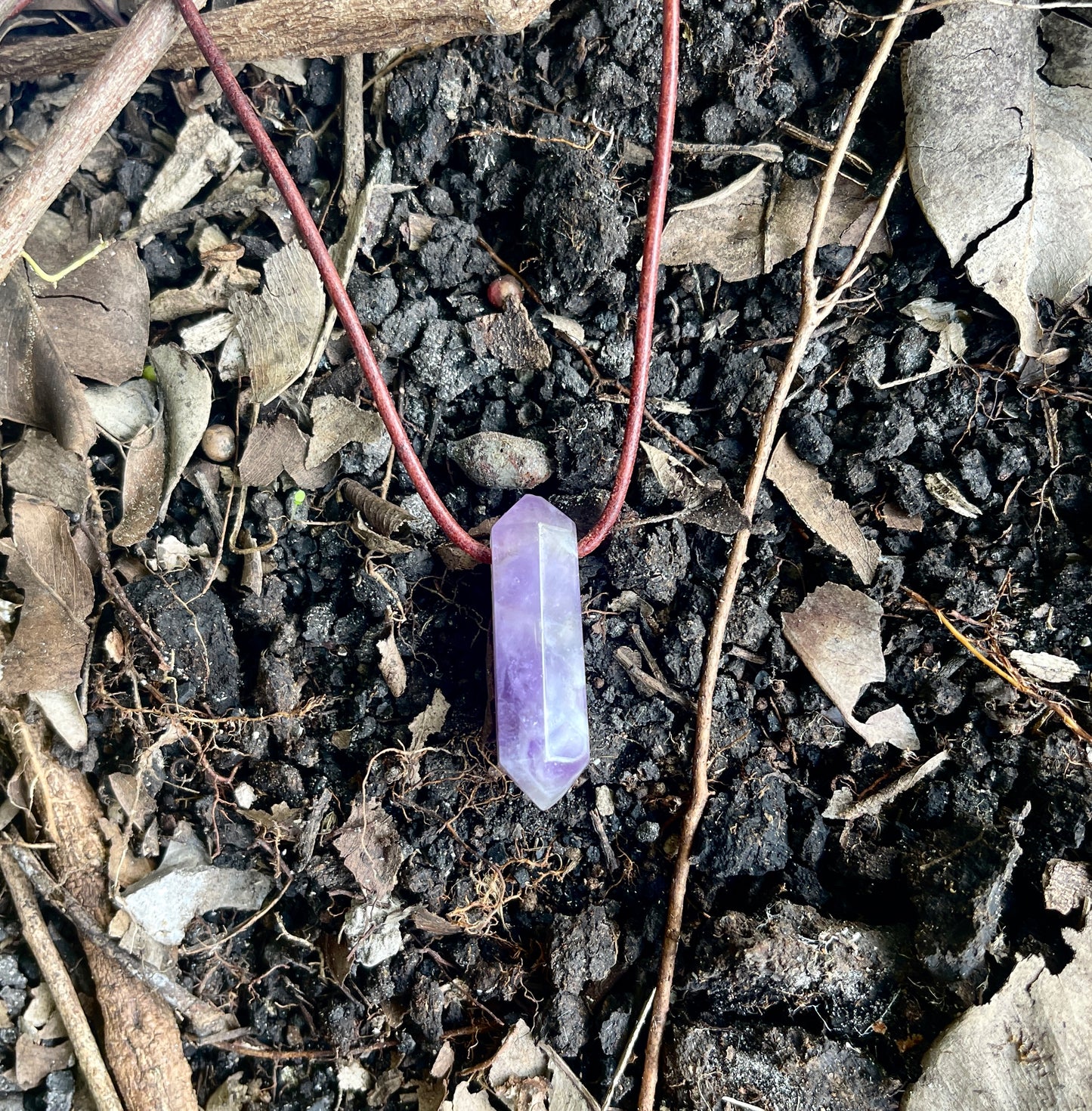 "Dabble In Dimensions" Purple Amethyst Stone Pendant Leather Necklace